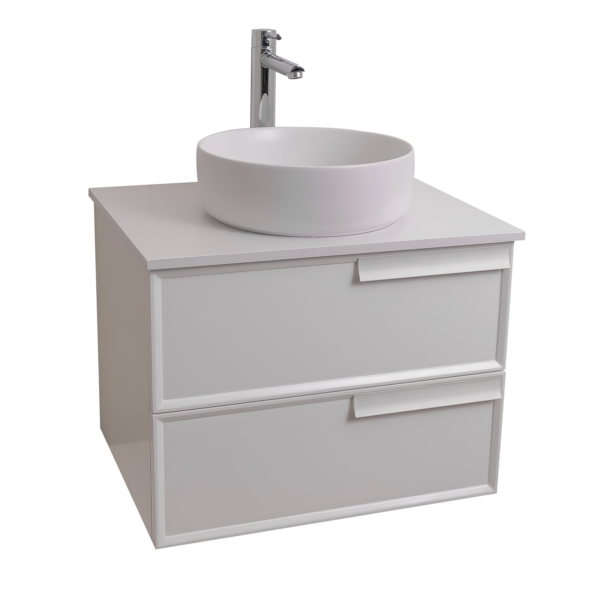 Garda 23.5 Matte White Cabinet, Ares White Top and Ares White Ceramic Basin, Wall Mounted Modern Vanity Set