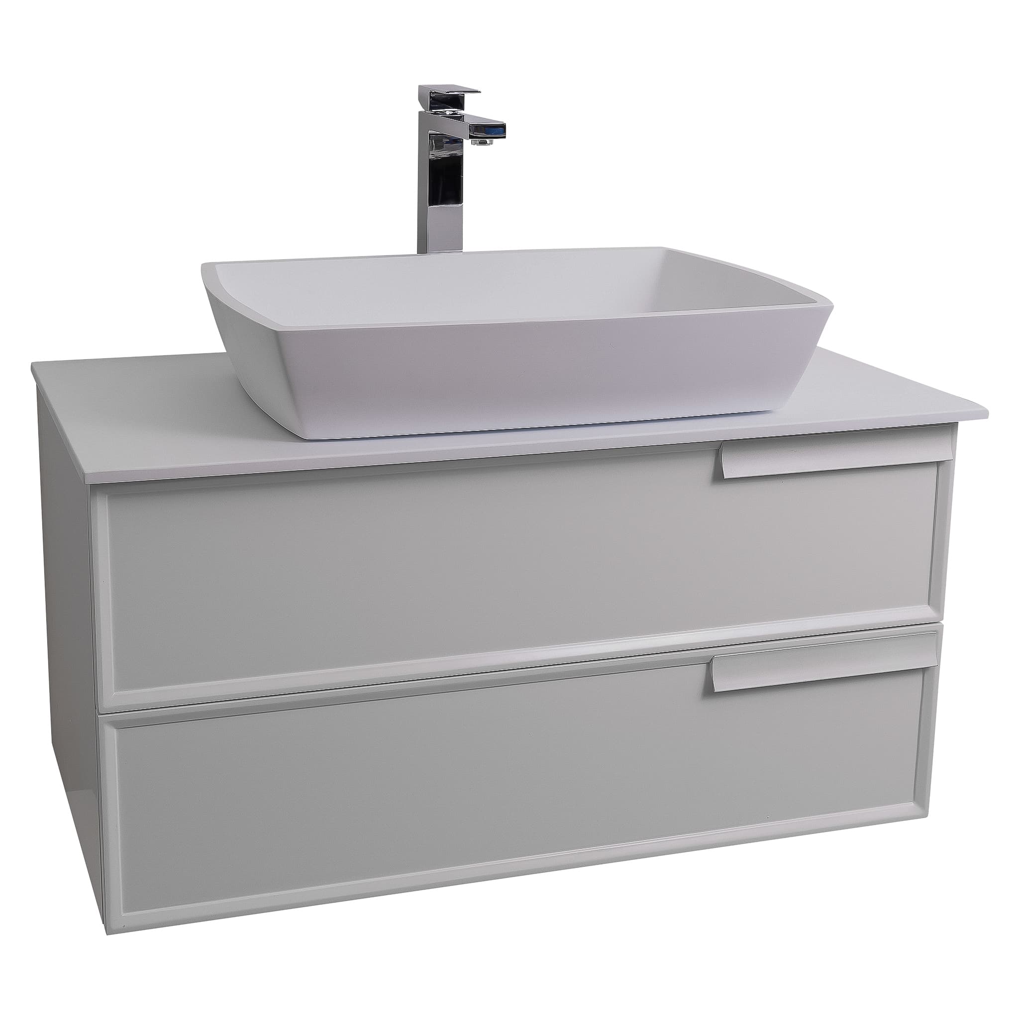 Garda 39.5 Matte White Cabinet, Solid Surface Flat White Counter and Square Solid Surface White Basin 1316, Wall Mounted Modern Vanity Set