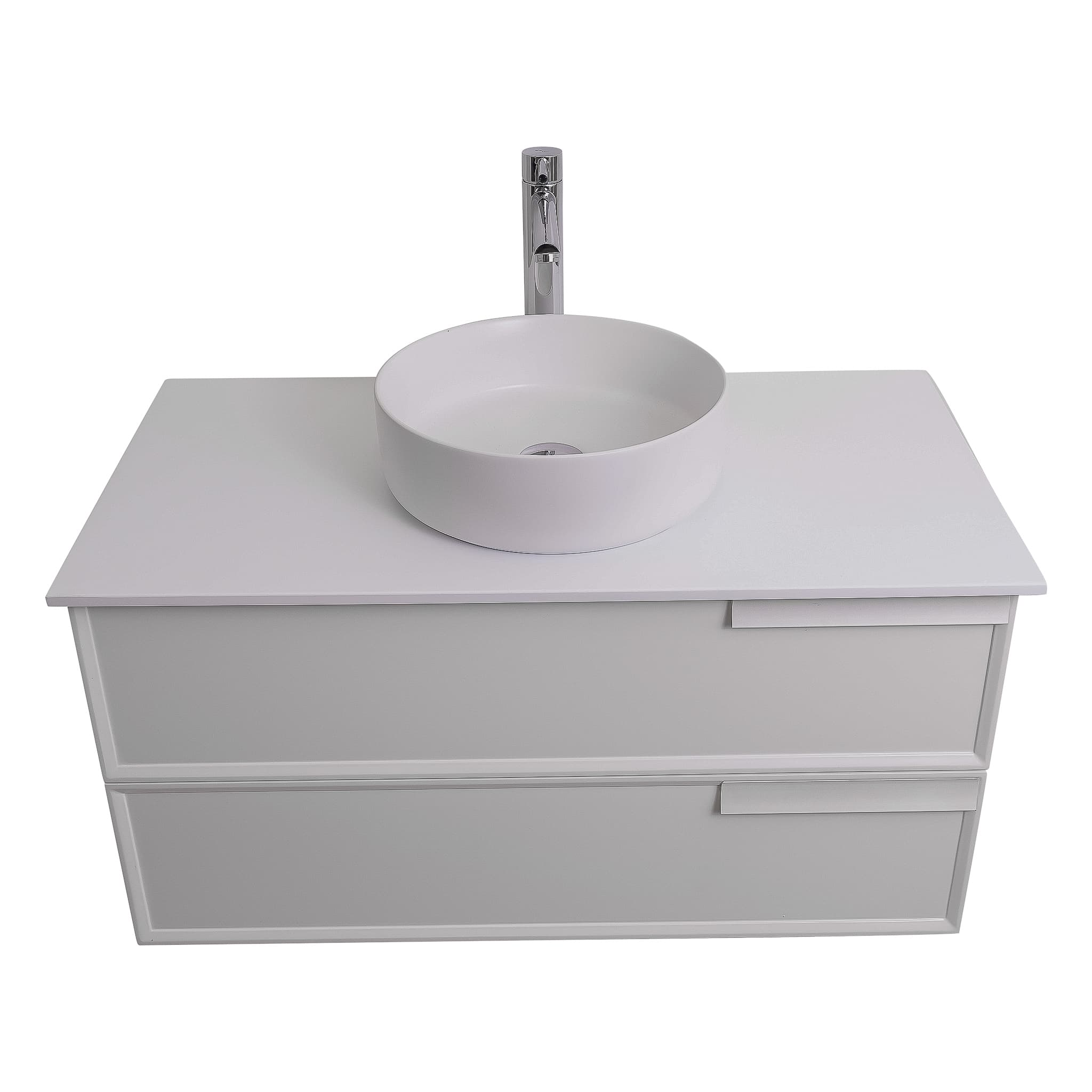 Garda 39.5 Matte White Cabinet, Ares White Top and Ares White Ceramic Basin, Wall Mounted Modern Vanity Set