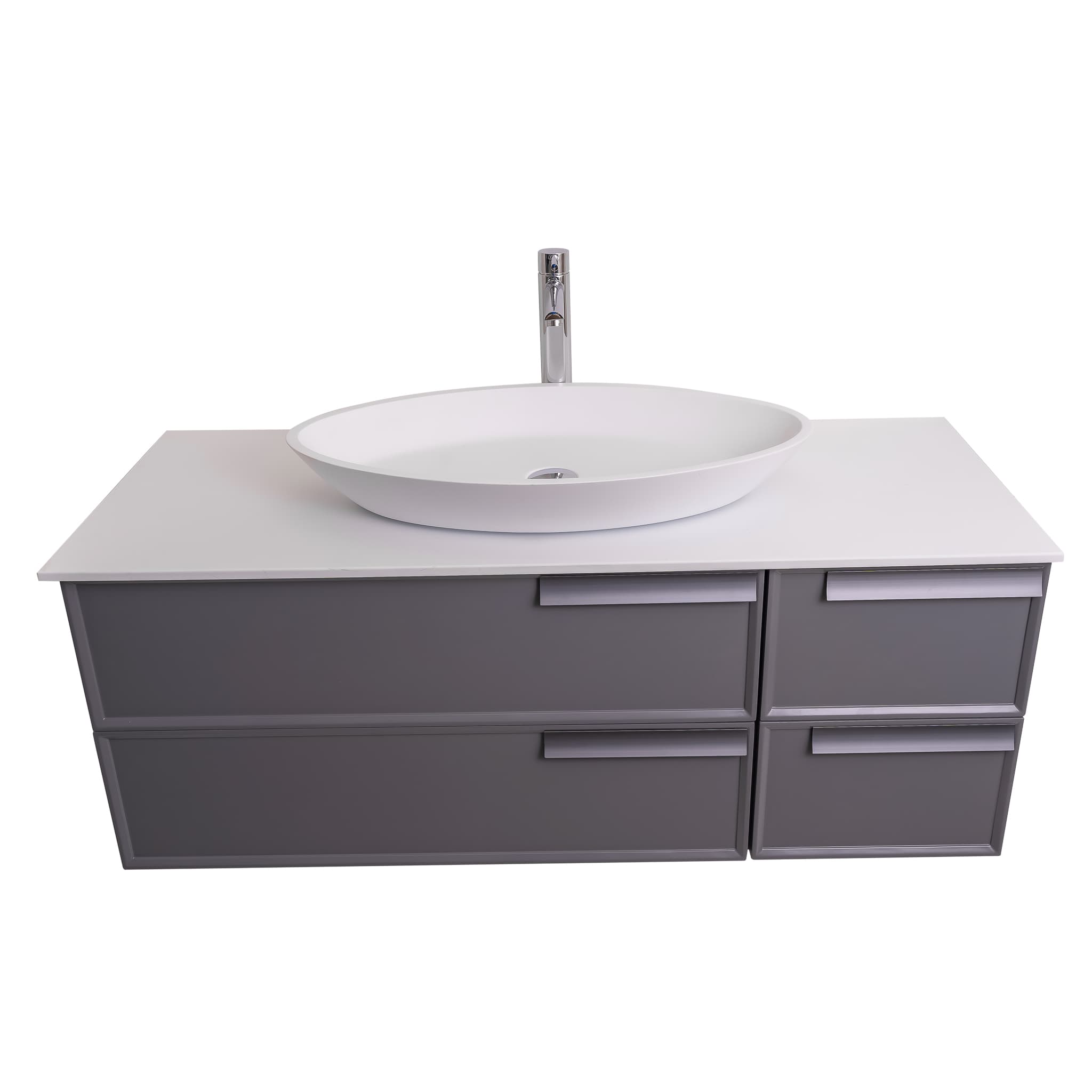 Garda 47.5 Matte Grey Cabinet, Solid Surface Flat White Counter and Oval Solid Surface White Basin 1305, Wall Mounted Modern Vanity Set