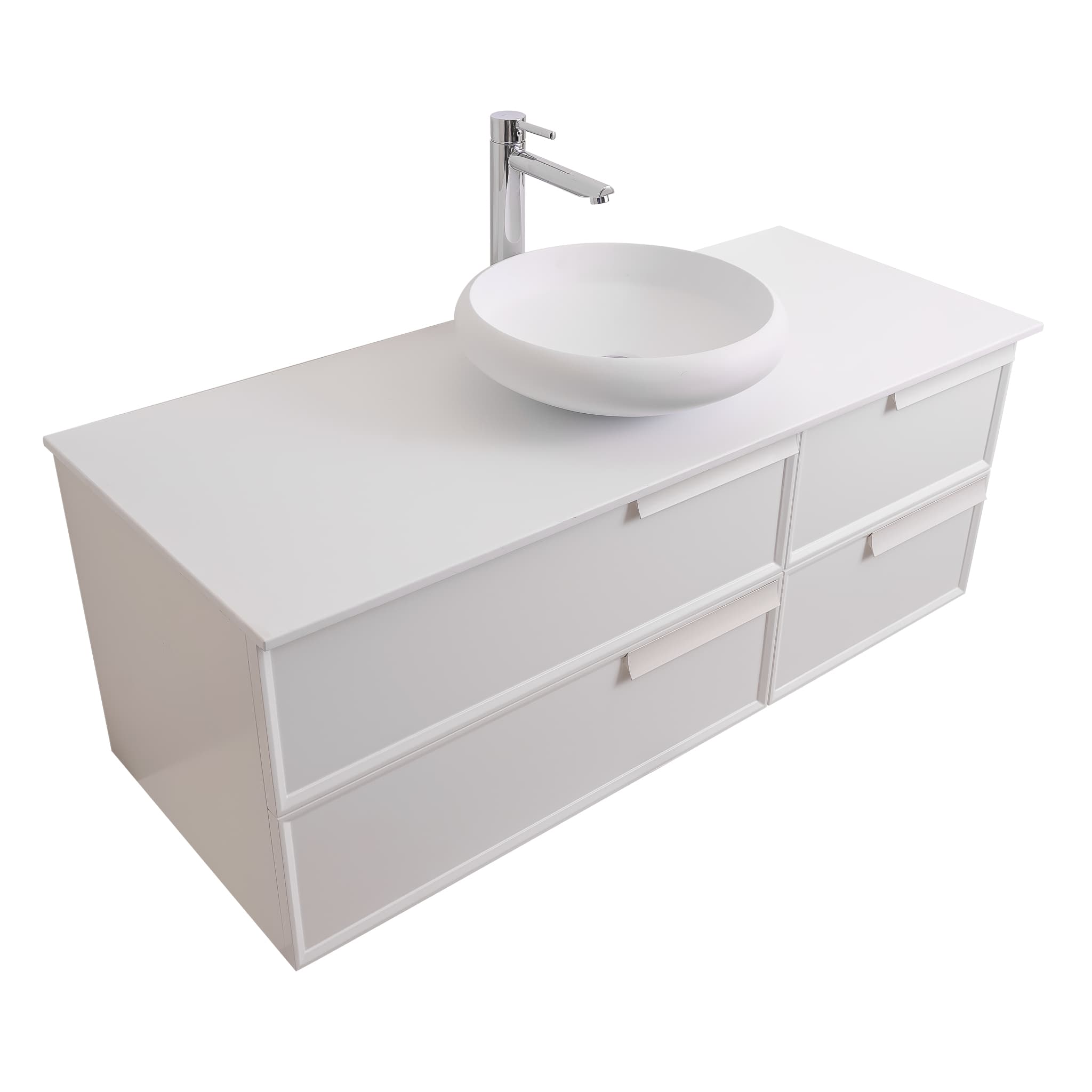 Garda 47.5 Matte White Cabinet, Solid Surface Flat White Counter and Round Solid Surface White Basin 1153, Wall Mounted Modern Vanity Set