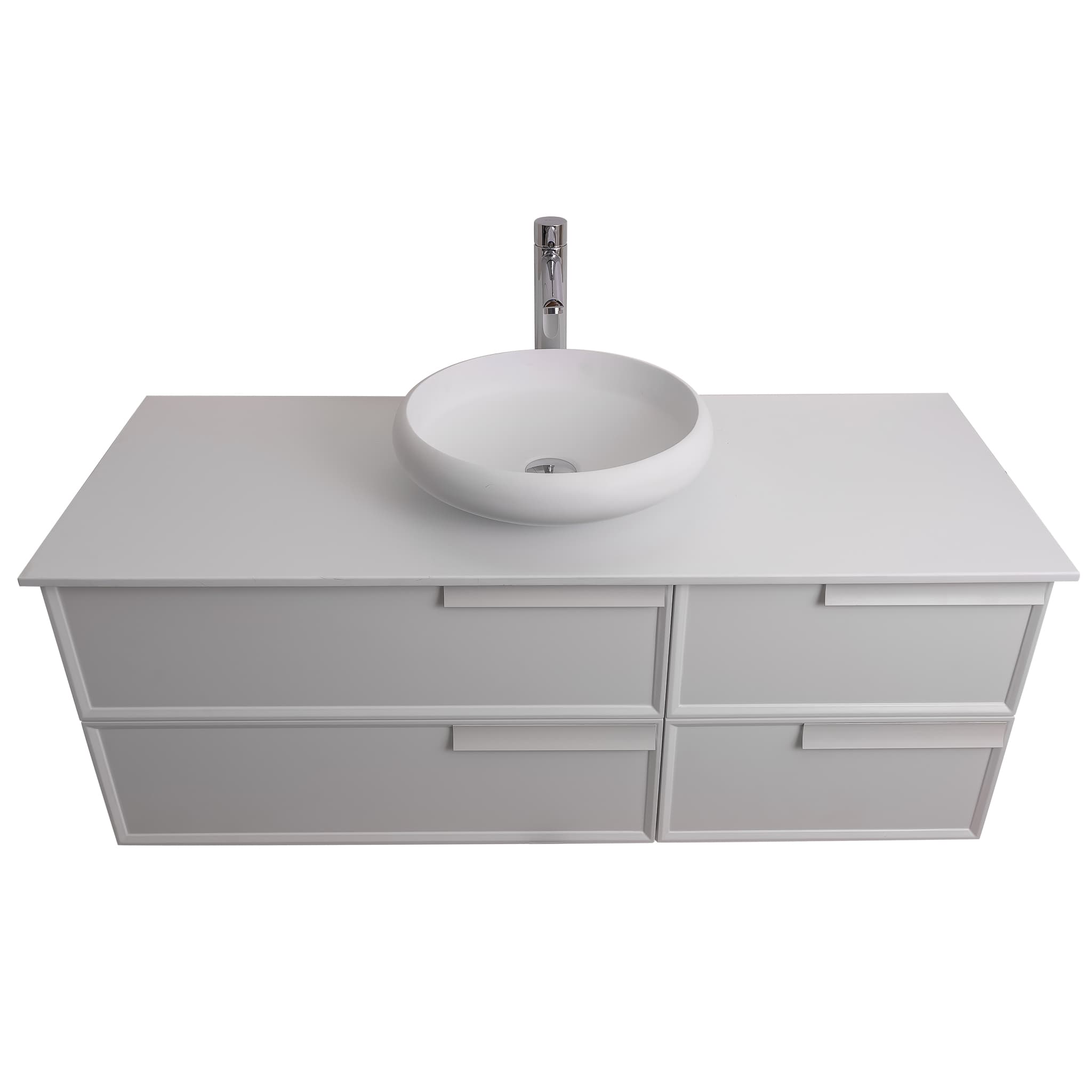 Garda 47.5 Matte White Cabinet, Solid Surface Flat White Counter and Round Solid Surface White Basin 1153, Wall Mounted Modern Vanity Set