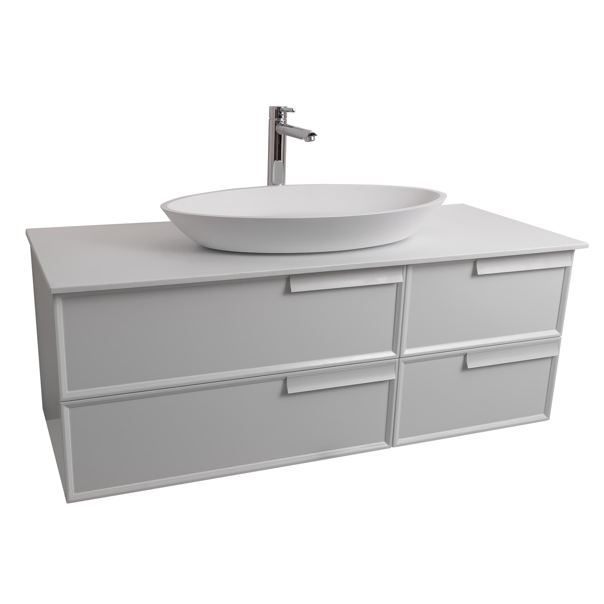 Garda 47.5 Matte White Cabinet, Solid Surface Flat White Counter and Oval Solid Surface White Basin 1305, Wall Mounted Modern Vanity Set