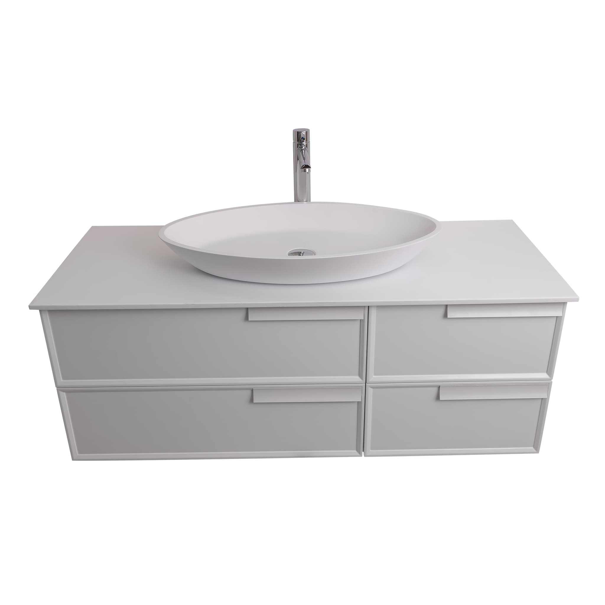 Garda 47.5 Matte White Cabinet, Solid Surface Flat White Counter and Oval Solid Surface White Basin 1305, Wall Mounted Modern Vanity Set