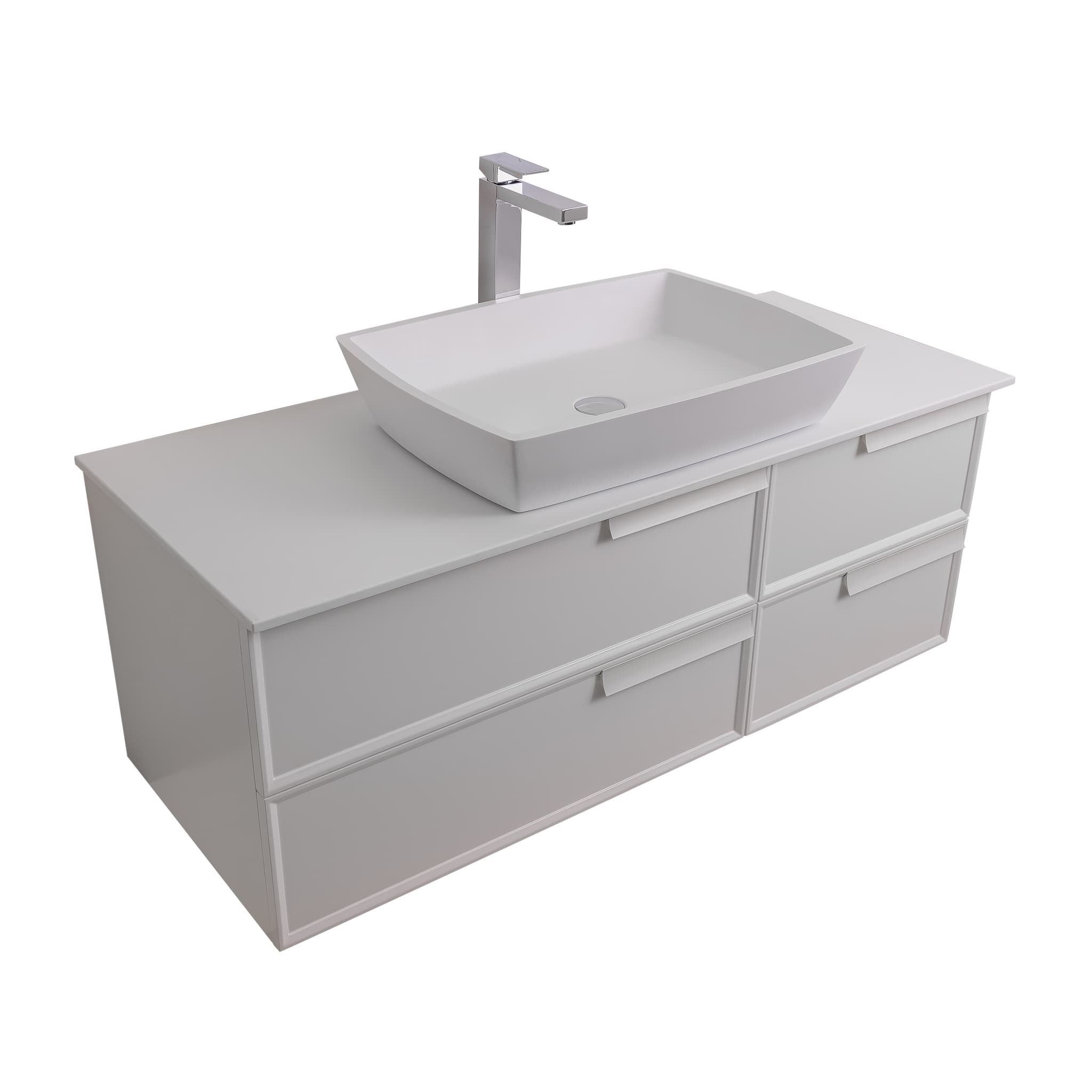 Garda 47.5 Matte White Cabinet, Solid Surface Flat White Counter and Square Solid Surface White Basin 1316, Wall Mounted Modern Vanity Set