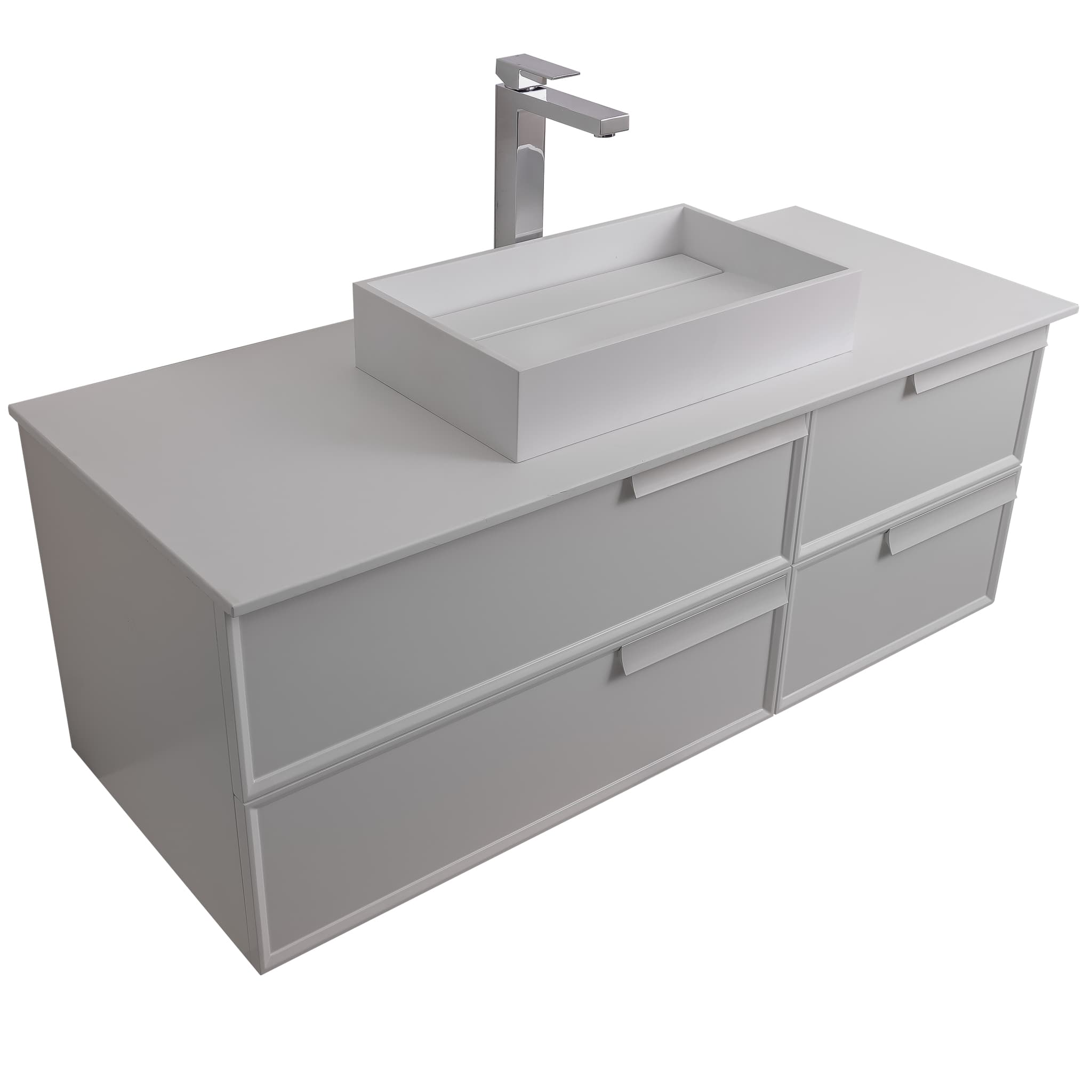 Garda 47.5 Matte White Cabinet, Solid Surface Flat White Counter and Infinity Square Solid Surface White Basin 1329, Wall Mounted Modern Vanity Set