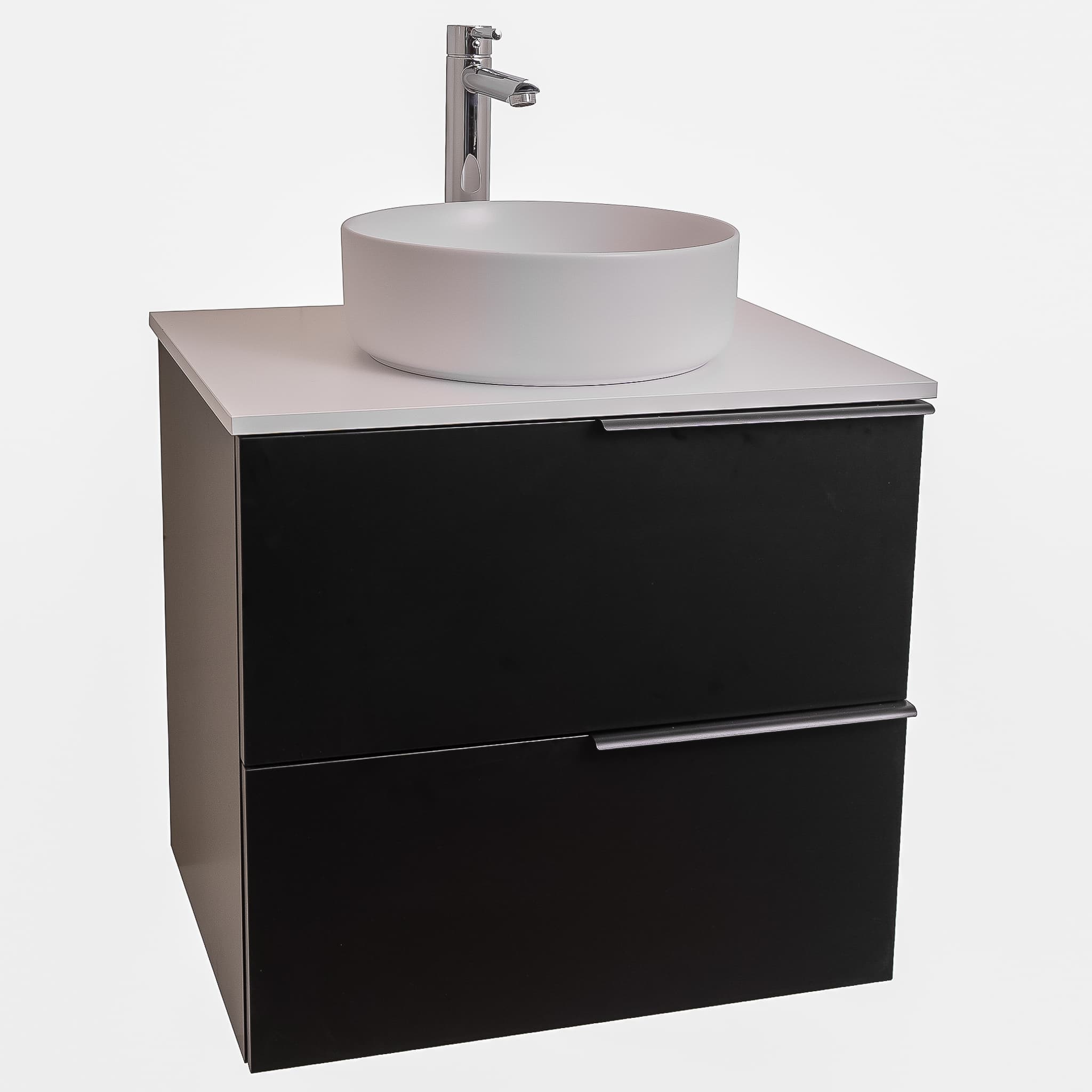 Mallorca 23.5 Matte Black Cabinet, Ares White Top And Ares White Ceramic Basin, Wall Mounted Modern Vanity Set