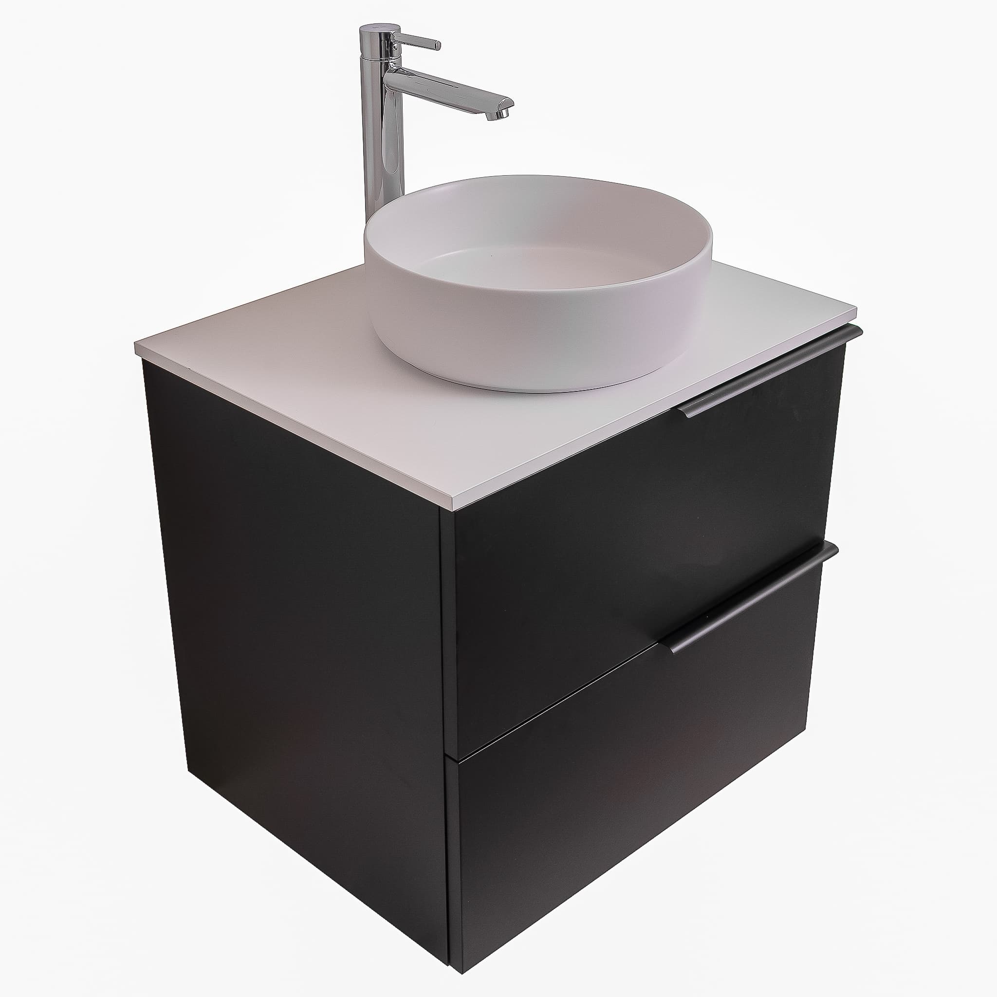 Mallorca 23.5 Matte Black Cabinet, Ares White Top And Ares White Ceramic Basin, Wall Mounted Modern Vanity Set