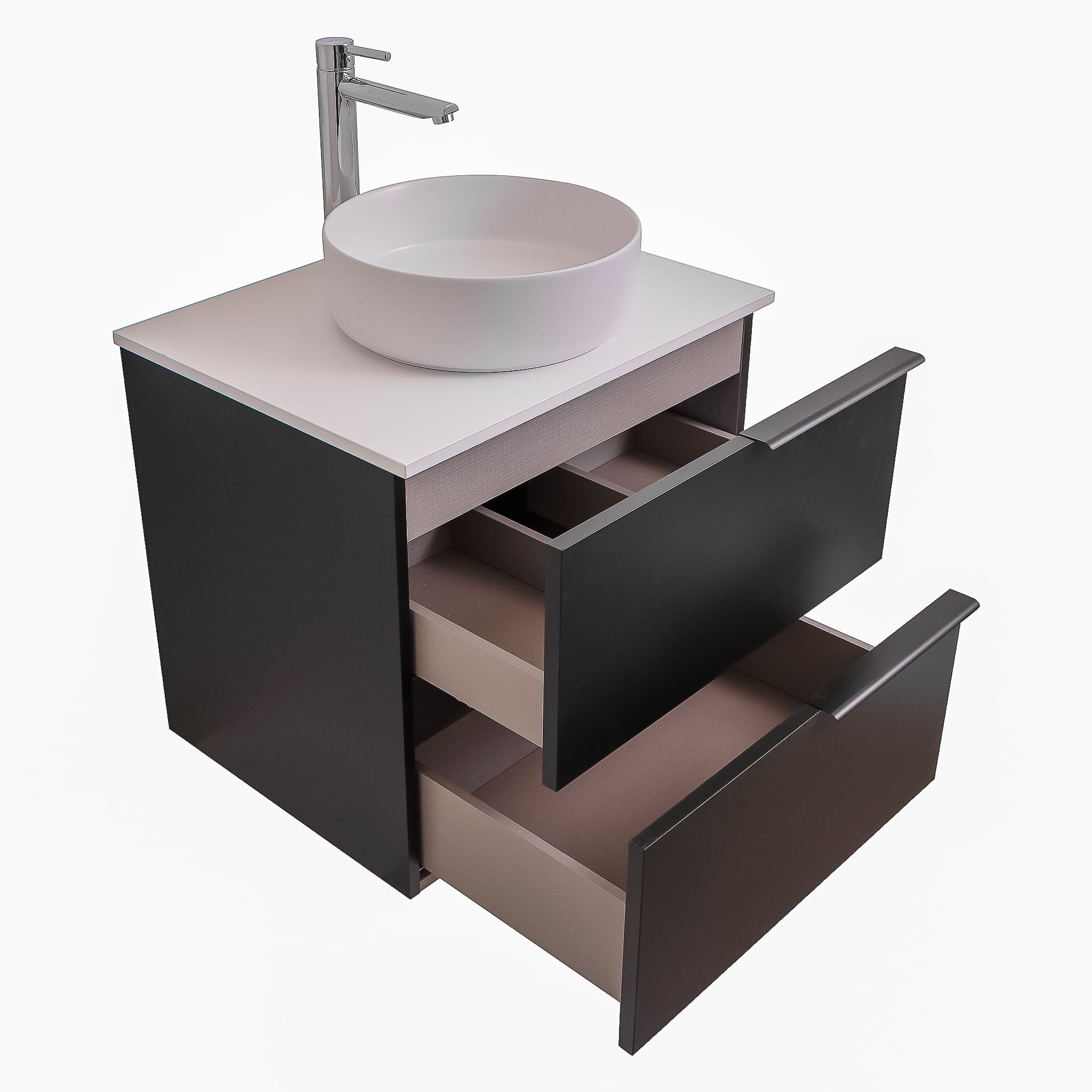 Mallorca 23.5 Matte Black Cabinet, Ares White Top And Ares White Ceramic Basin, Wall Mounted Modern Vanity Set