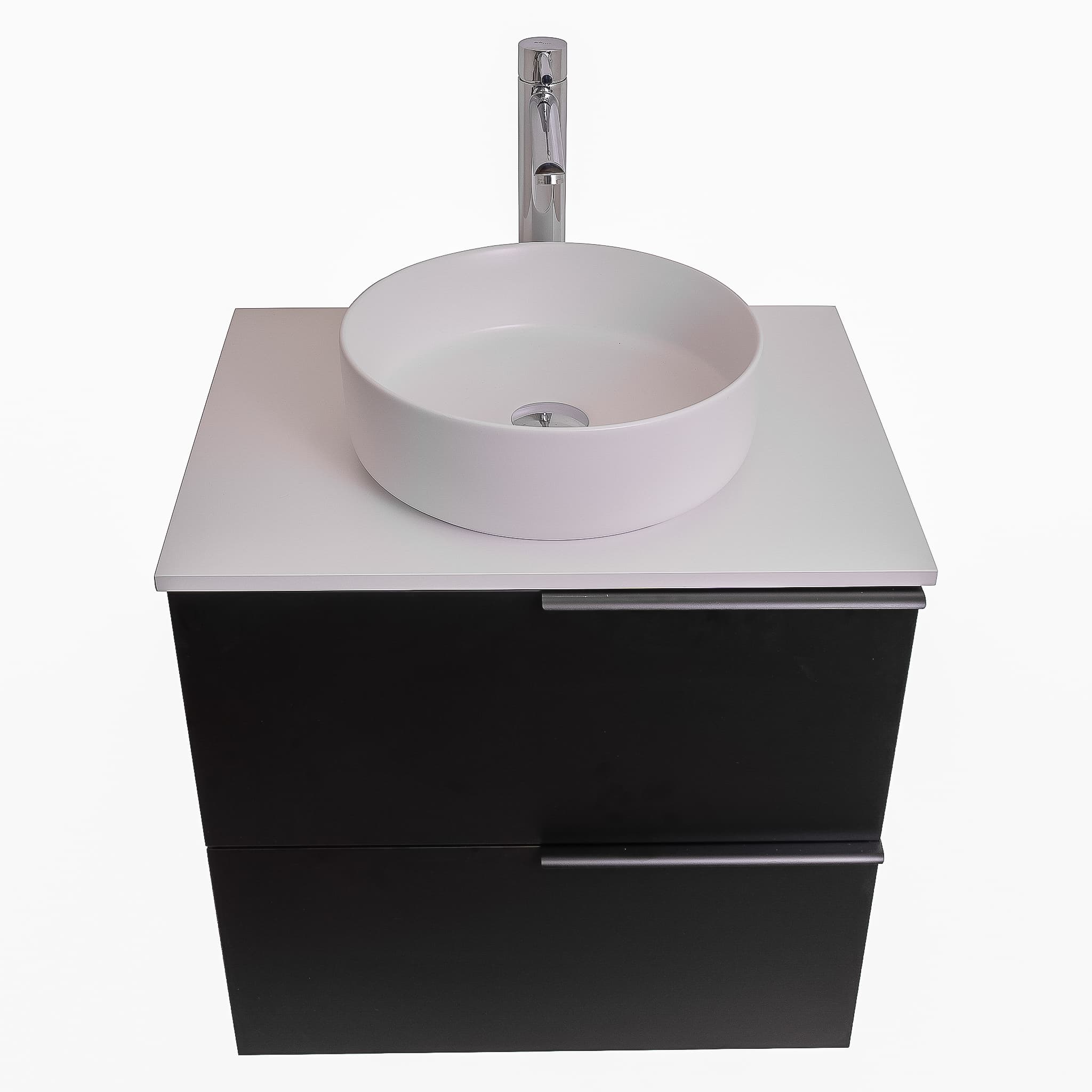 Mallorca 23.5 Matte Black Cabinet, Ares White Top And Ares White Ceramic Basin, Wall Mounted Modern Vanity Set