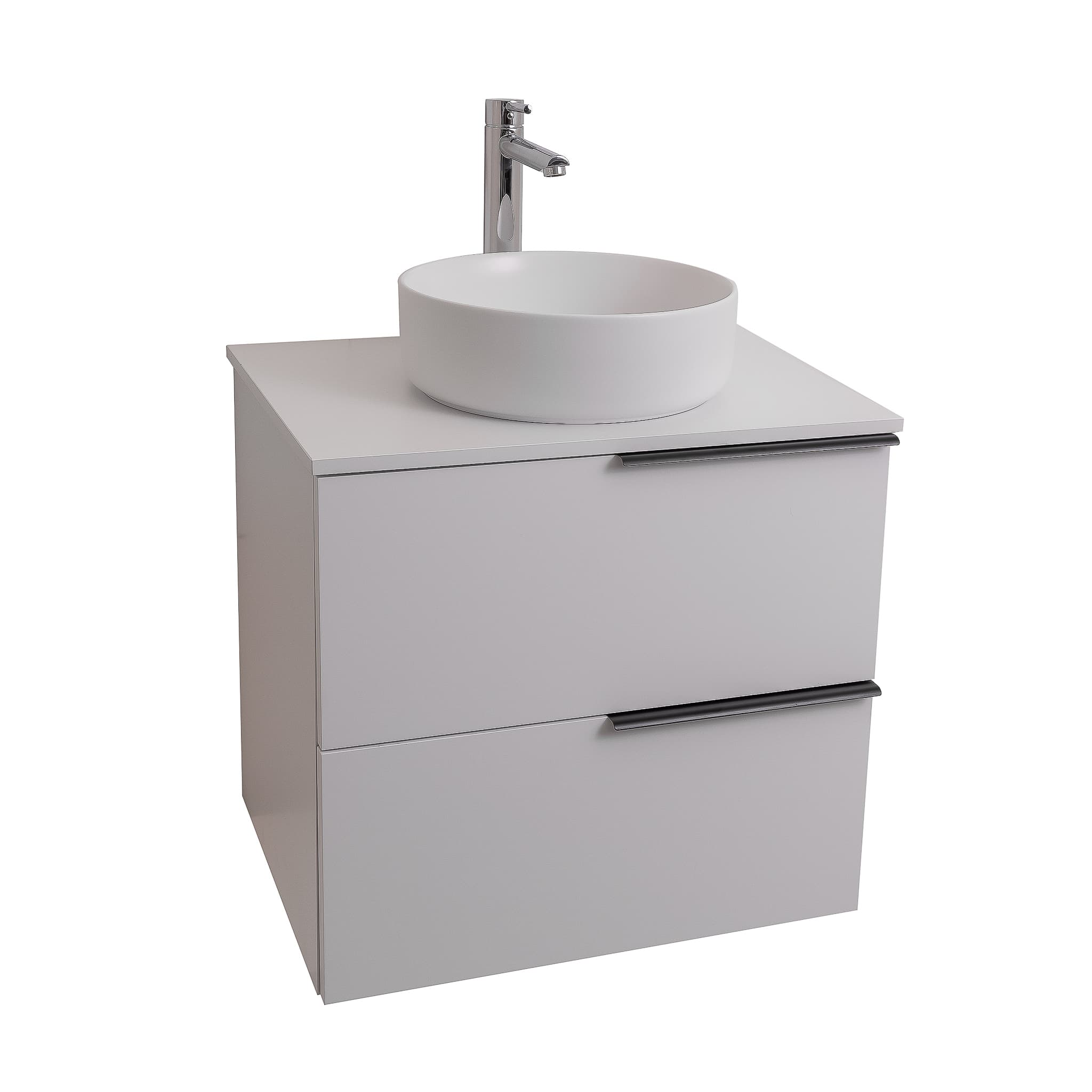 Mallorca 23.5 Matte White Cabinet, Ares White Top And Ares White Ceramic Basin, Wall Mounted Modern Vanity Set