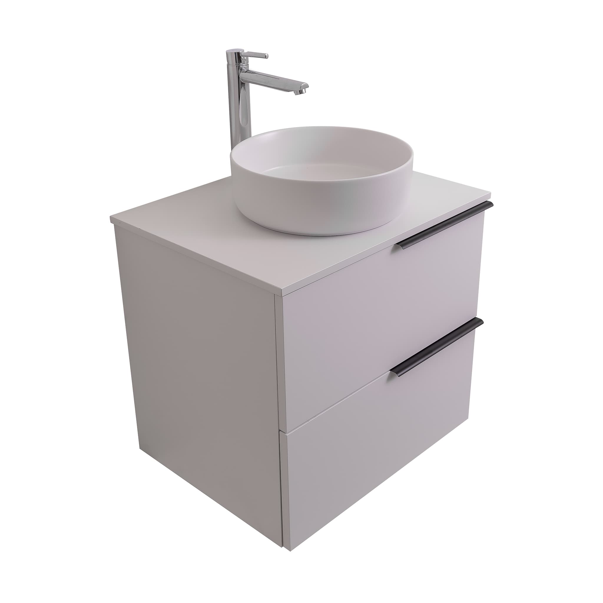 Mallorca 23.5 Matte White Cabinet, Ares White Top And Ares White Ceramic Basin, Wall Mounted Modern Vanity Set