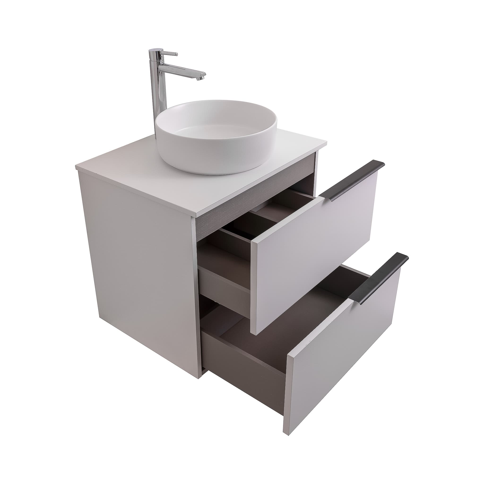 Mallorca 23.5 Matte White Cabinet, Ares White Top And Ares White Ceramic Basin, Wall Mounted Modern Vanity Set