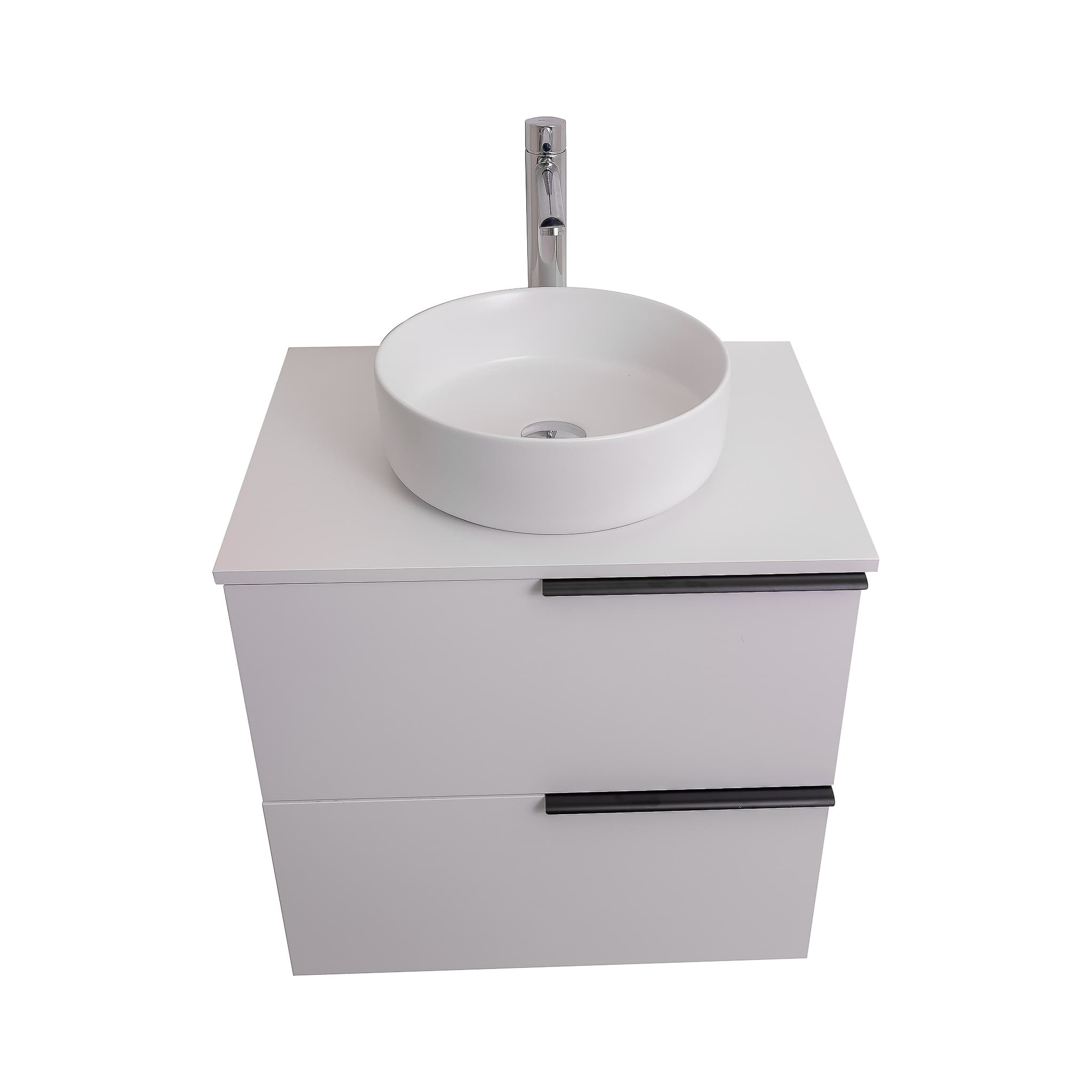 Mallorca 23.5 Matte White Cabinet, Ares White Top And Ares White Ceramic Basin, Wall Mounted Modern Vanity Set