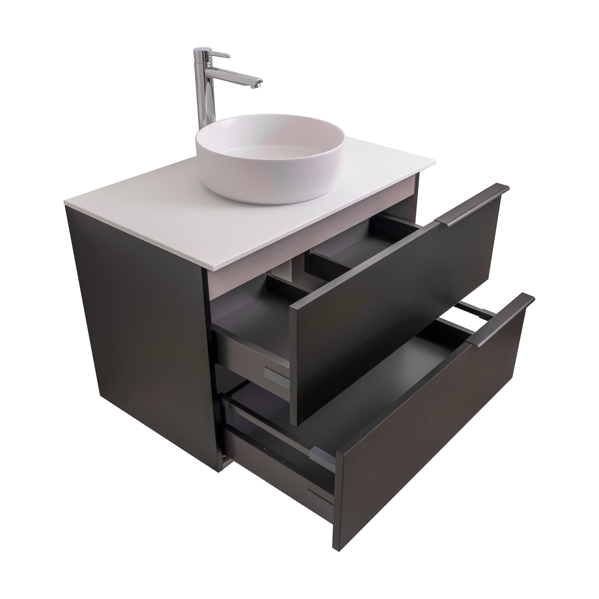 Mallorca 31.5 Matte Black Cabinet, Ares White Top And Ares White Ceramic Basin, Wall Mounted Modern Vanity Set