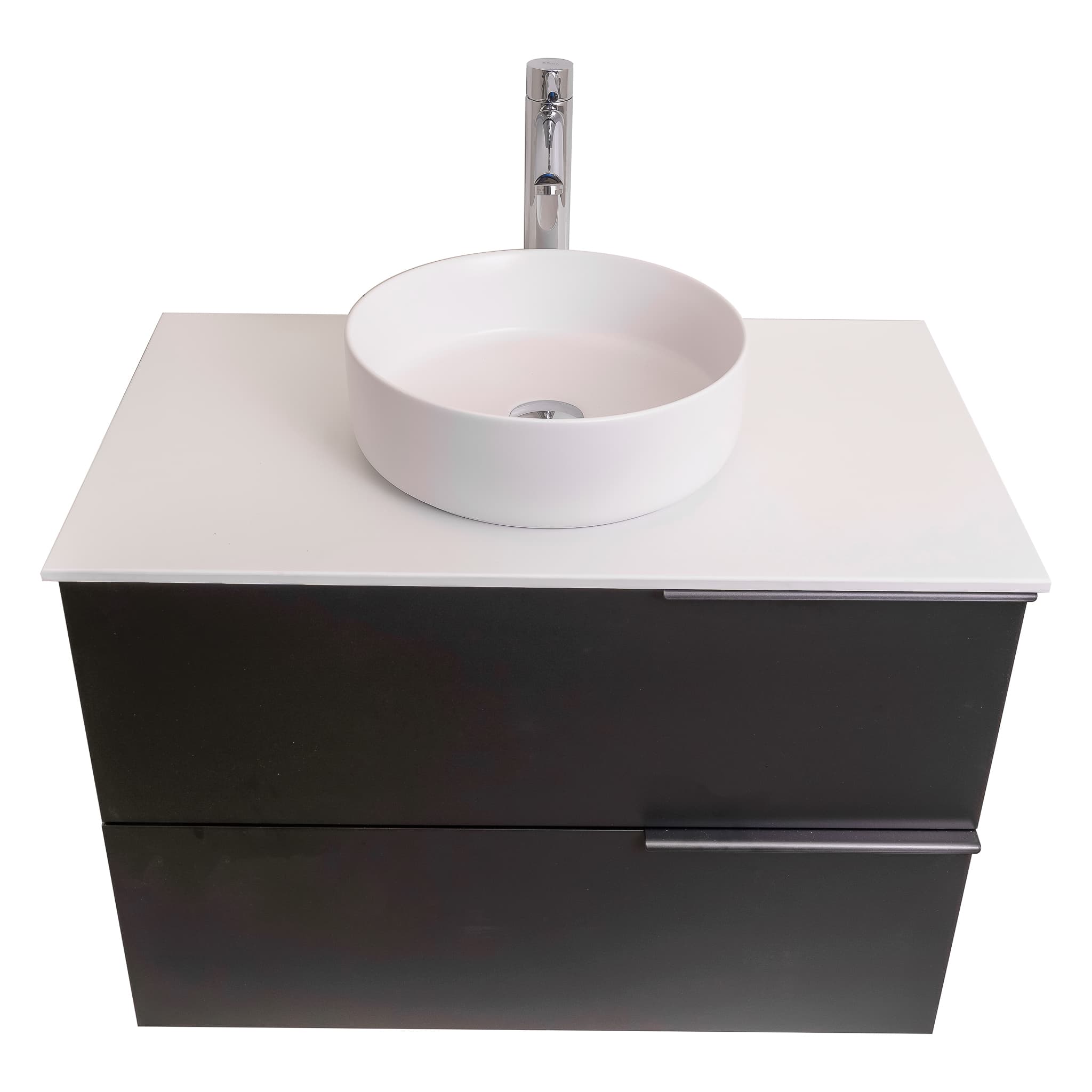 Mallorca 31.5 Matte Black Cabinet, Ares White Top And Ares White Ceramic Basin, Wall Mounted Modern Vanity Set