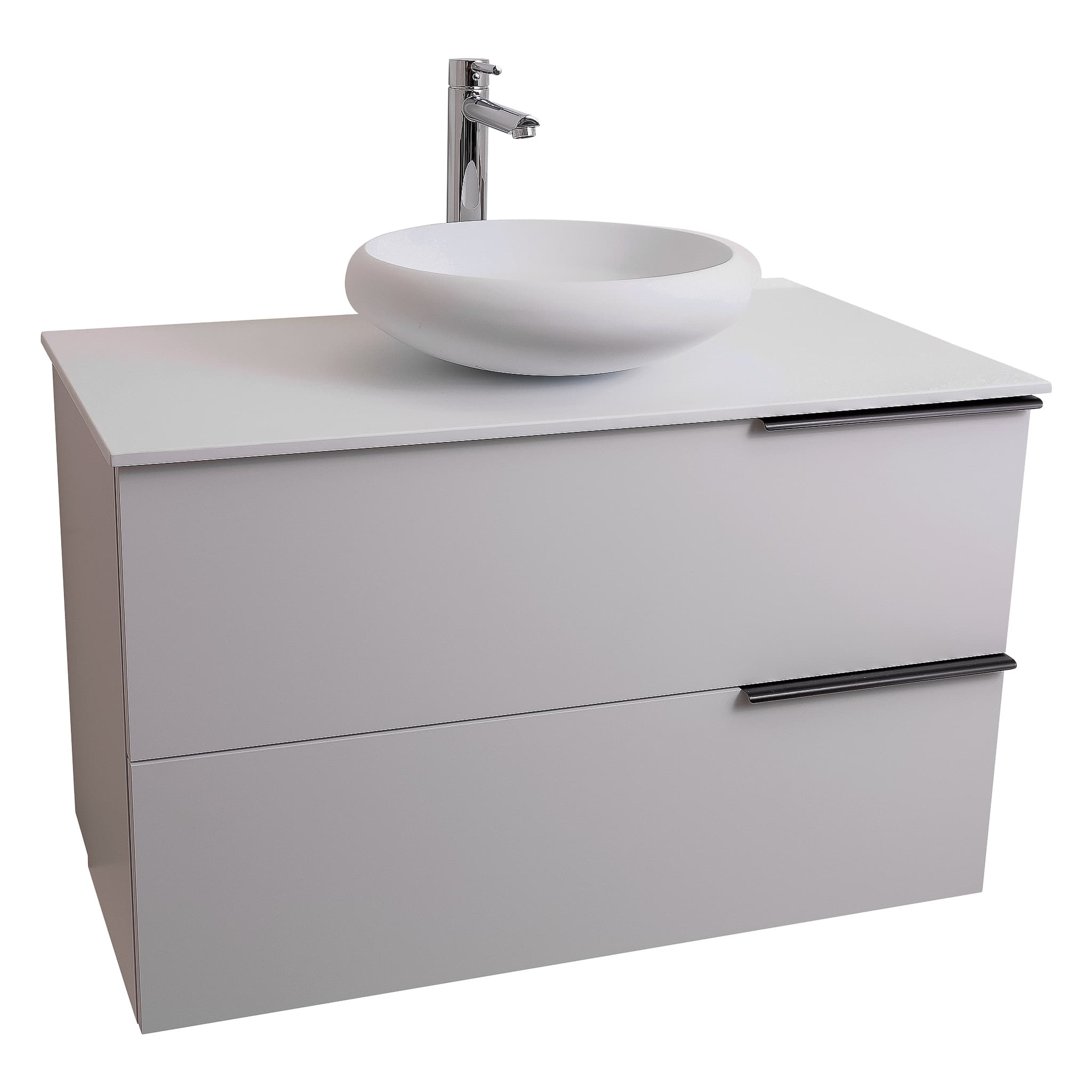 Mallorca 31.5 Matte White Cabinet, Solid Surface Flat White Counter And Round Solid Surface White Basin 1153, Wall Mounted Modern Vanity Set