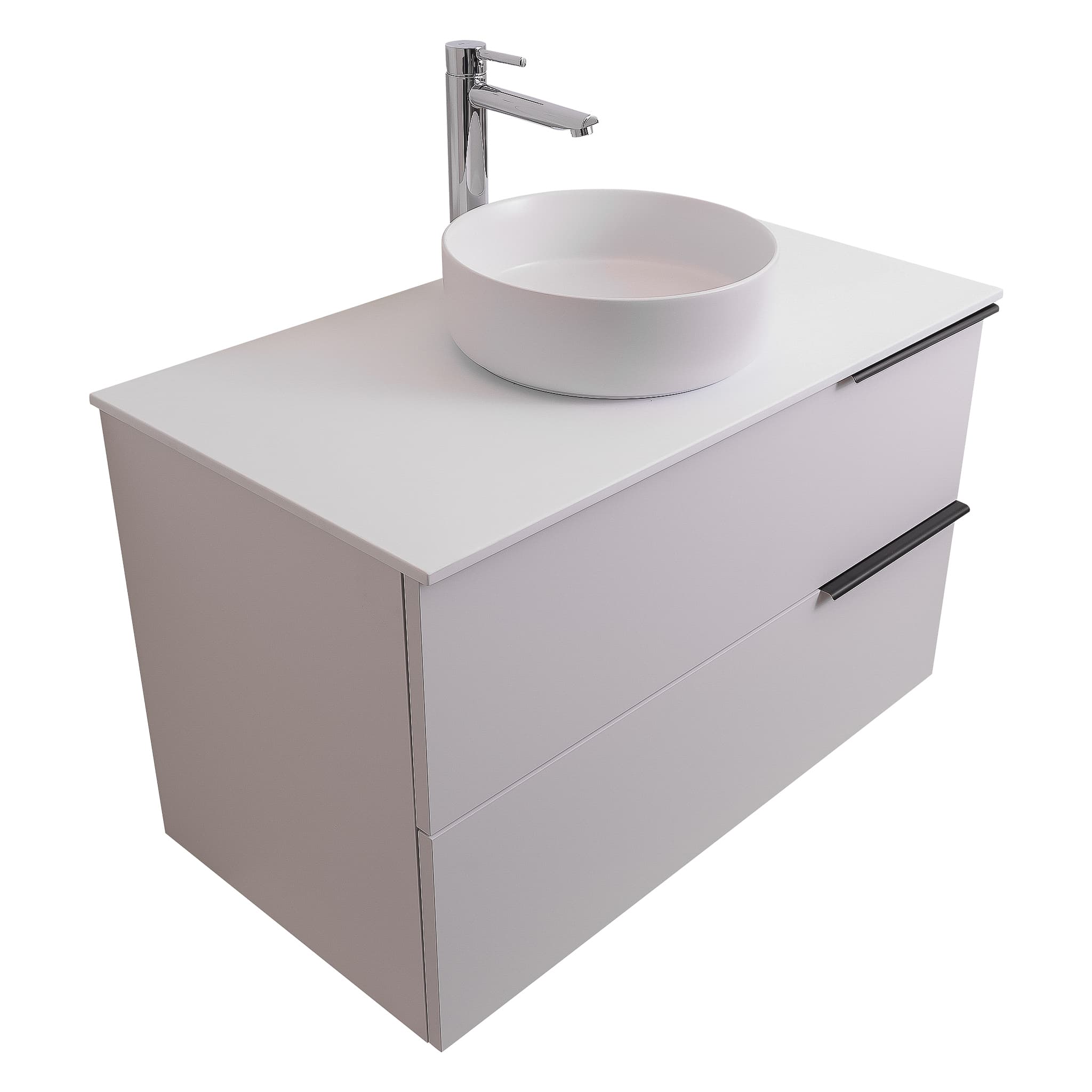 Mallorca 31.5 Matte White Cabinet, Ares White Top And Ares White Ceramic Basin, Wall Mounted Modern Vanity Set