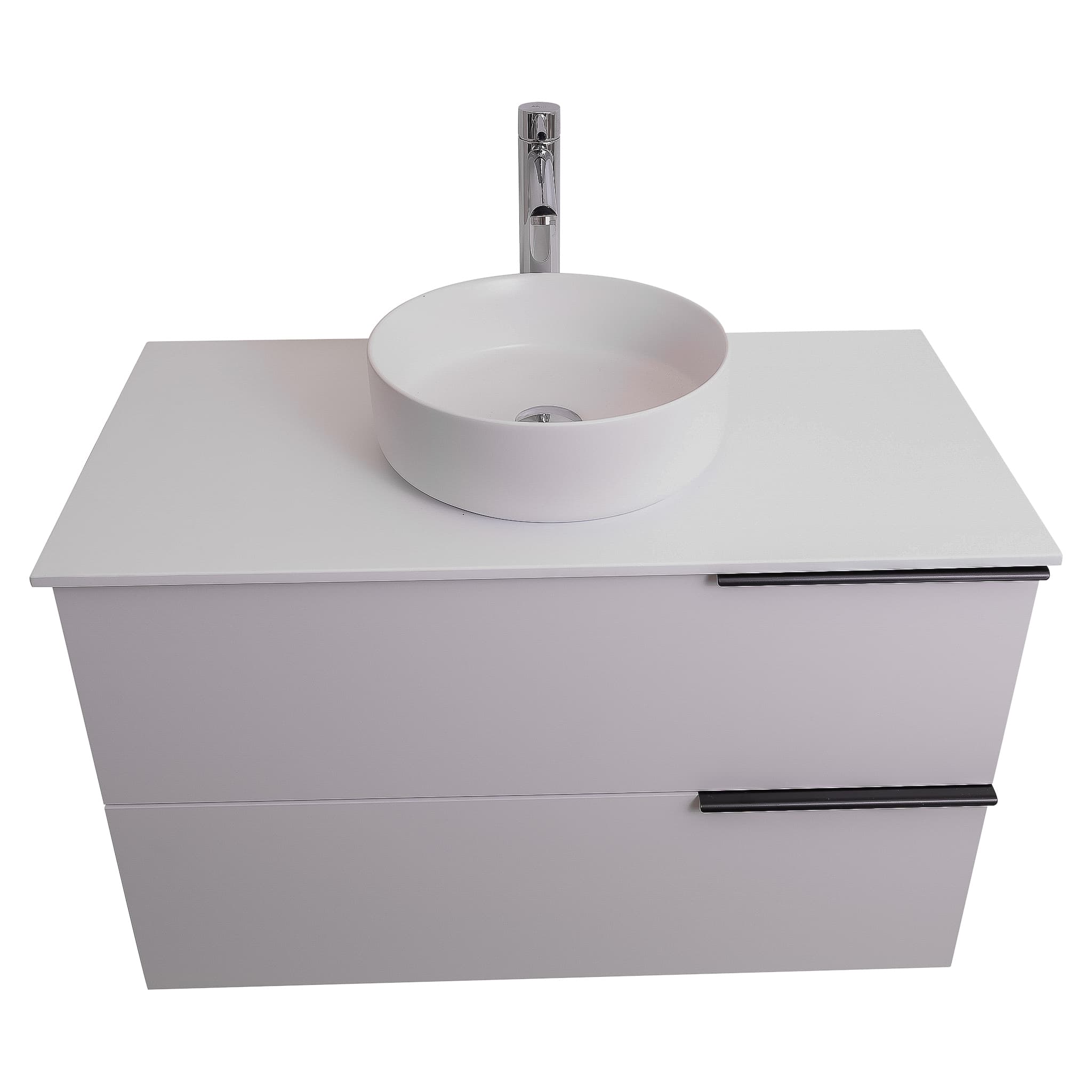 Mallorca 31.5 Matte White Cabinet, Ares White Top And Ares White Ceramic Basin, Wall Mounted Modern Vanity Set