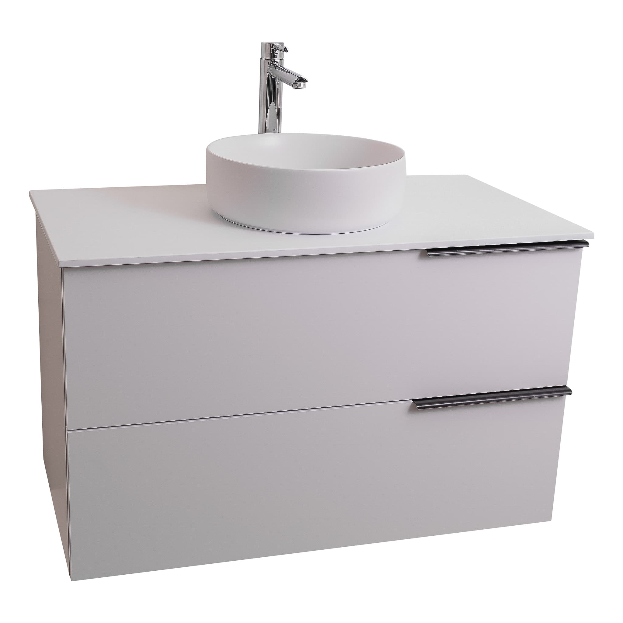 Mallorca 35.5 Matte White Cabinet, Ares White Top And Ares White Ceramic Basin, Wall Mounted Modern Vanity Set