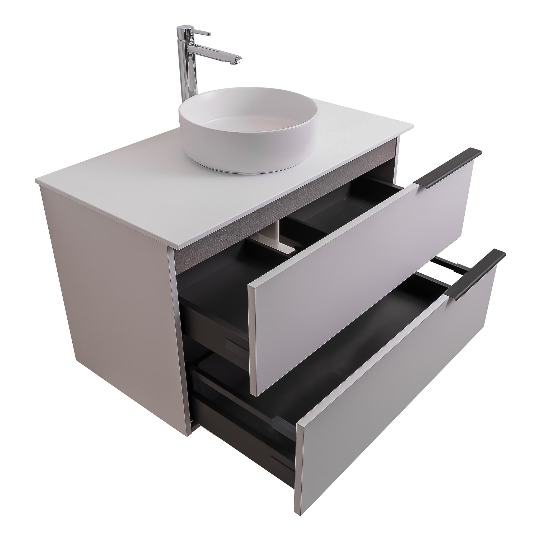 Mallorca 35.5 Matte White Cabinet, Ares White Top And Ares White Ceramic Basin, Wall Mounted Modern Vanity Set