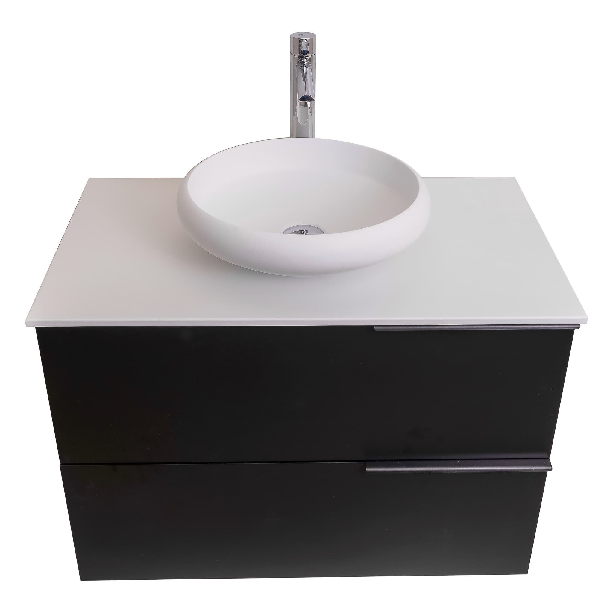 Mallorca 39.5 Matte Black Cabinet, Solid Surface Flat White Counter And Round Solid Surface White Basin 1153, Wall Mounted Modern Vanity Set