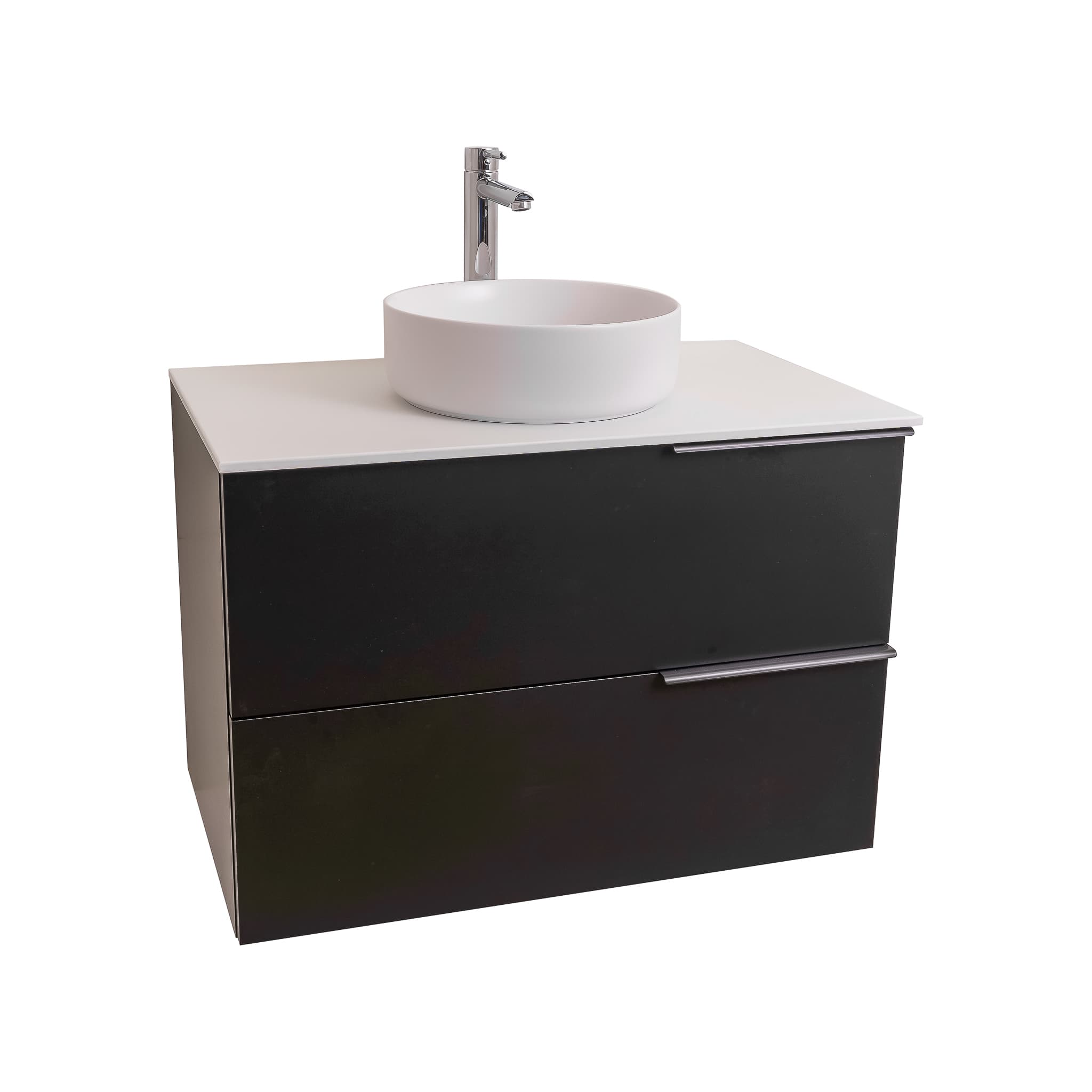 Mallorca 39.5 Matte Black Cabinet, Ares White Top And Ares White Ceramic Basin, Wall Mounted Modern Vanity Set