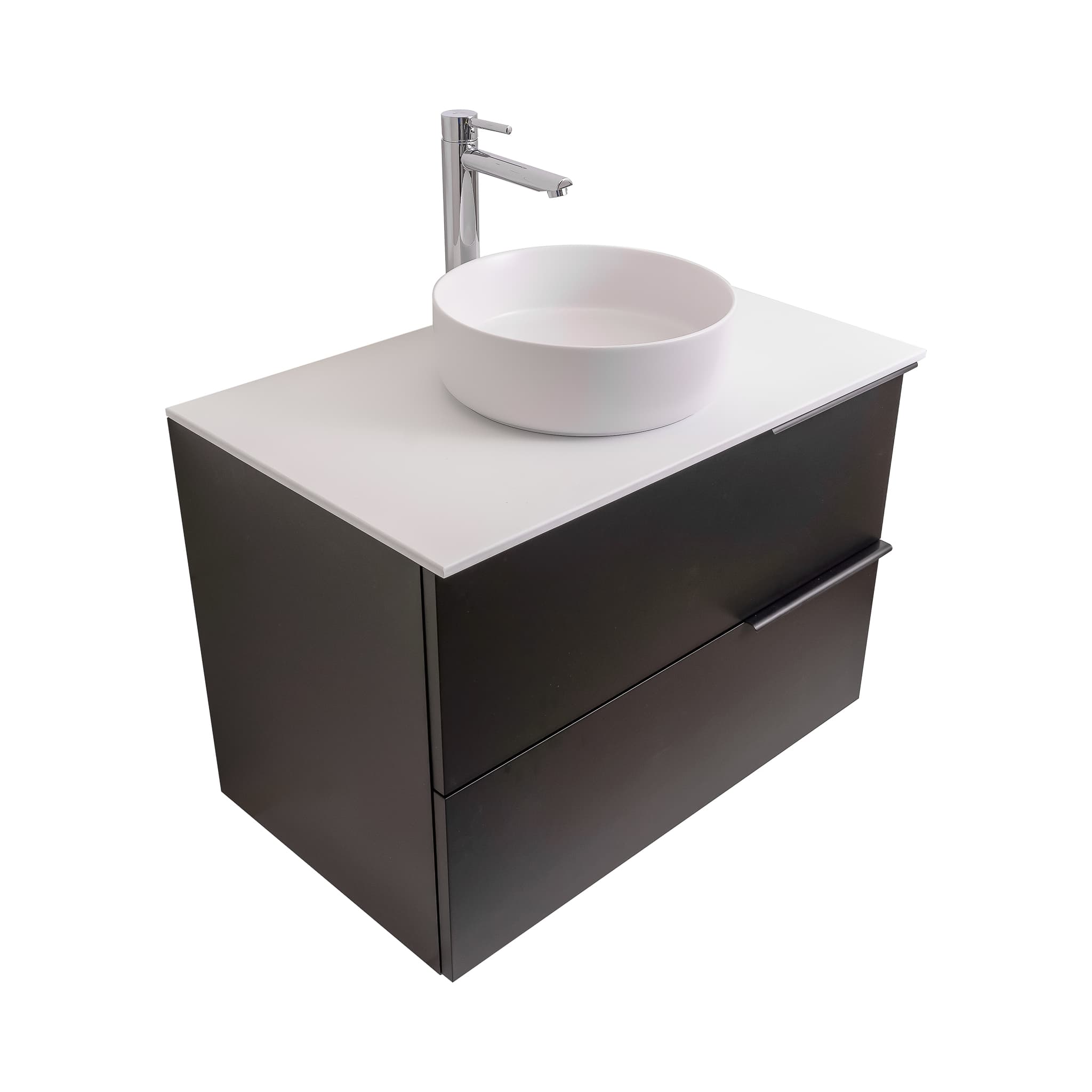 Mallorca 39.5 Matte Black Cabinet, Ares White Top And Ares White Ceramic Basin, Wall Mounted Modern Vanity Set