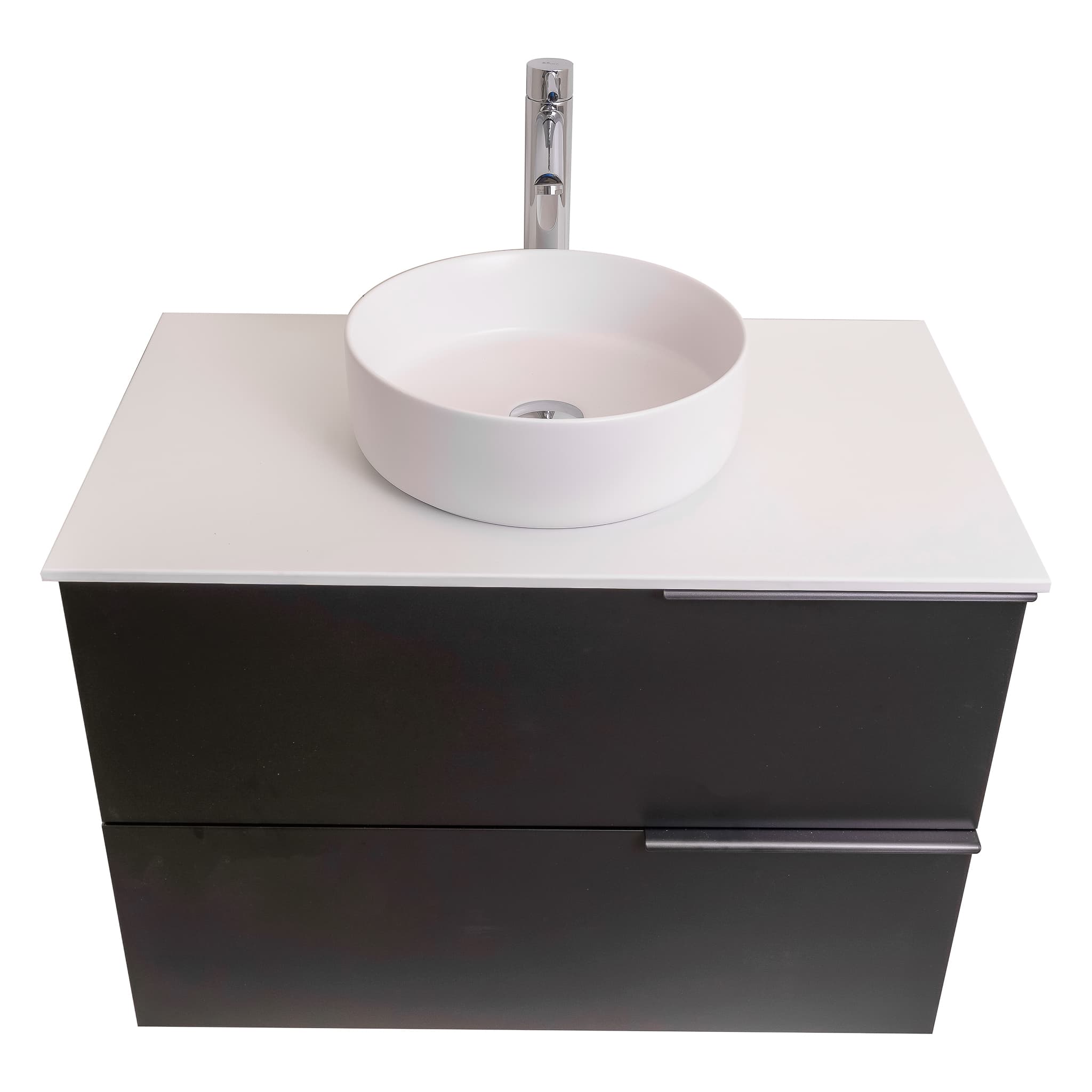 Mallorca 39.5 Matte Black Cabinet, Ares White Top And Ares White Ceramic Basin, Wall Mounted Modern Vanity Set