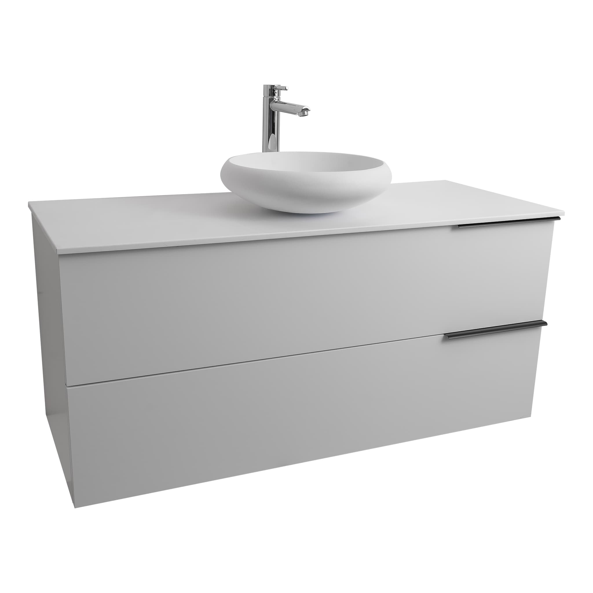 Mallorca 47.5 Matte White Cabinet, Solid Surface Flat White Counter And Round Solid Surface White Basin 1153, Wall Mounted Modern Vanity Set