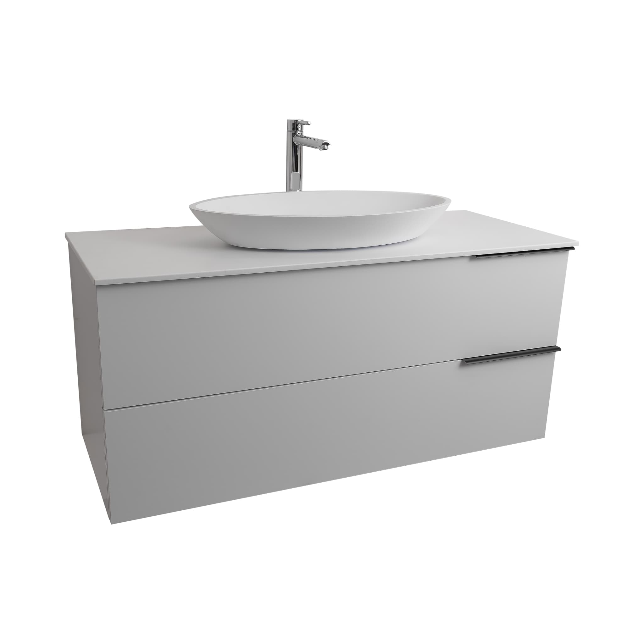 Mallorca 47.5 Matte White Cabinet, Solid Surface Flat White Counter And Oval Solid Surface White Basin 1305, Wall Mounted Modern Vanity Set Bath Trends USA