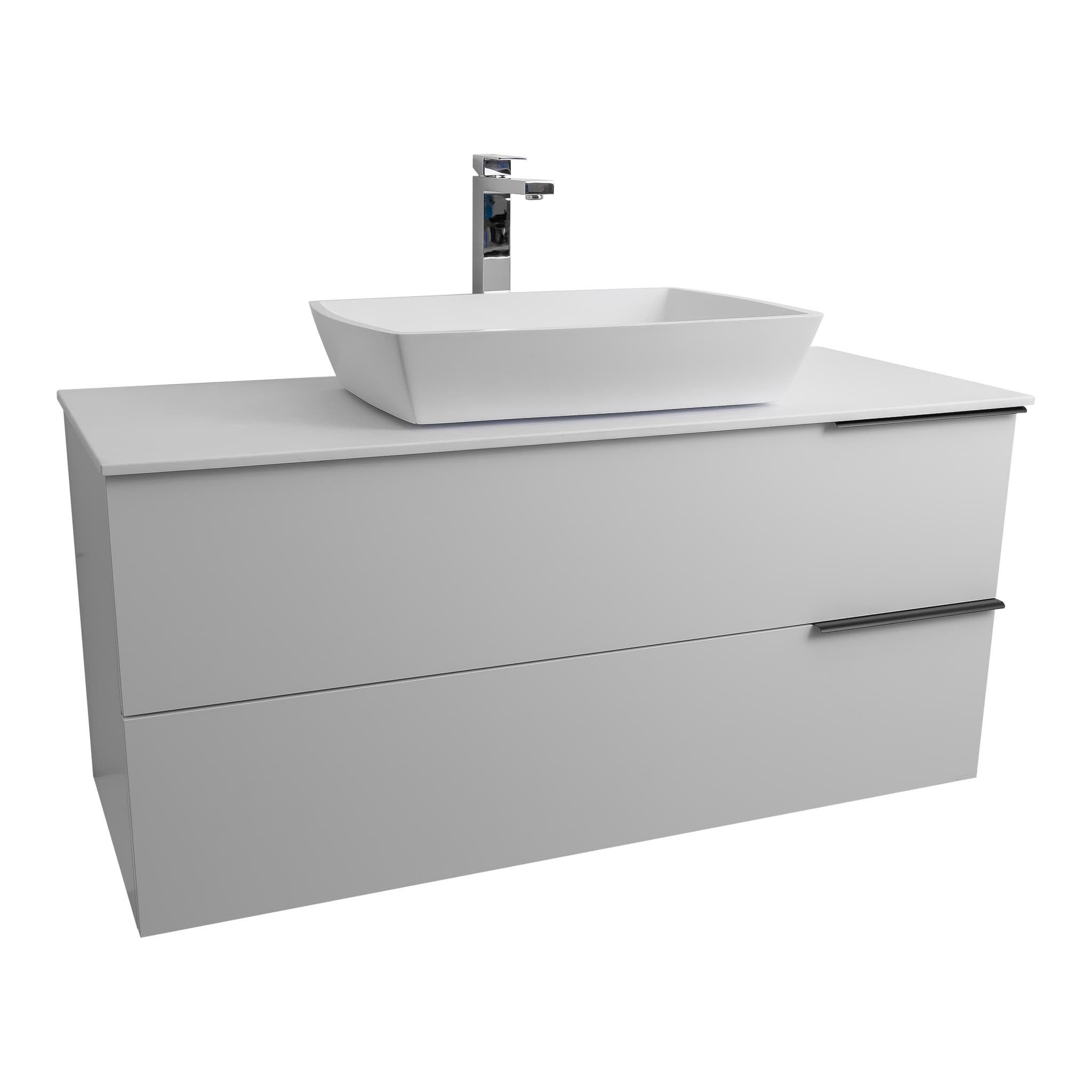 Mallorca 47.5 Matte White Cabinet, Solid Surface Flat White Counter And Square Solid Surface White Basin 1316, Wall Mounted Modern Vanity Set