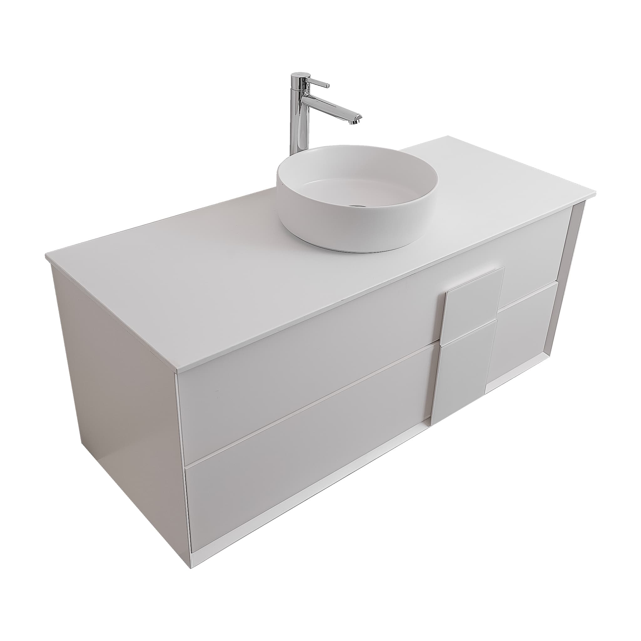Piazza 47.5 Matte White With White Handle Cabinet, Ares White Top and Ares White Ceramic Basin, Wall Mounted Modern Vanity Set