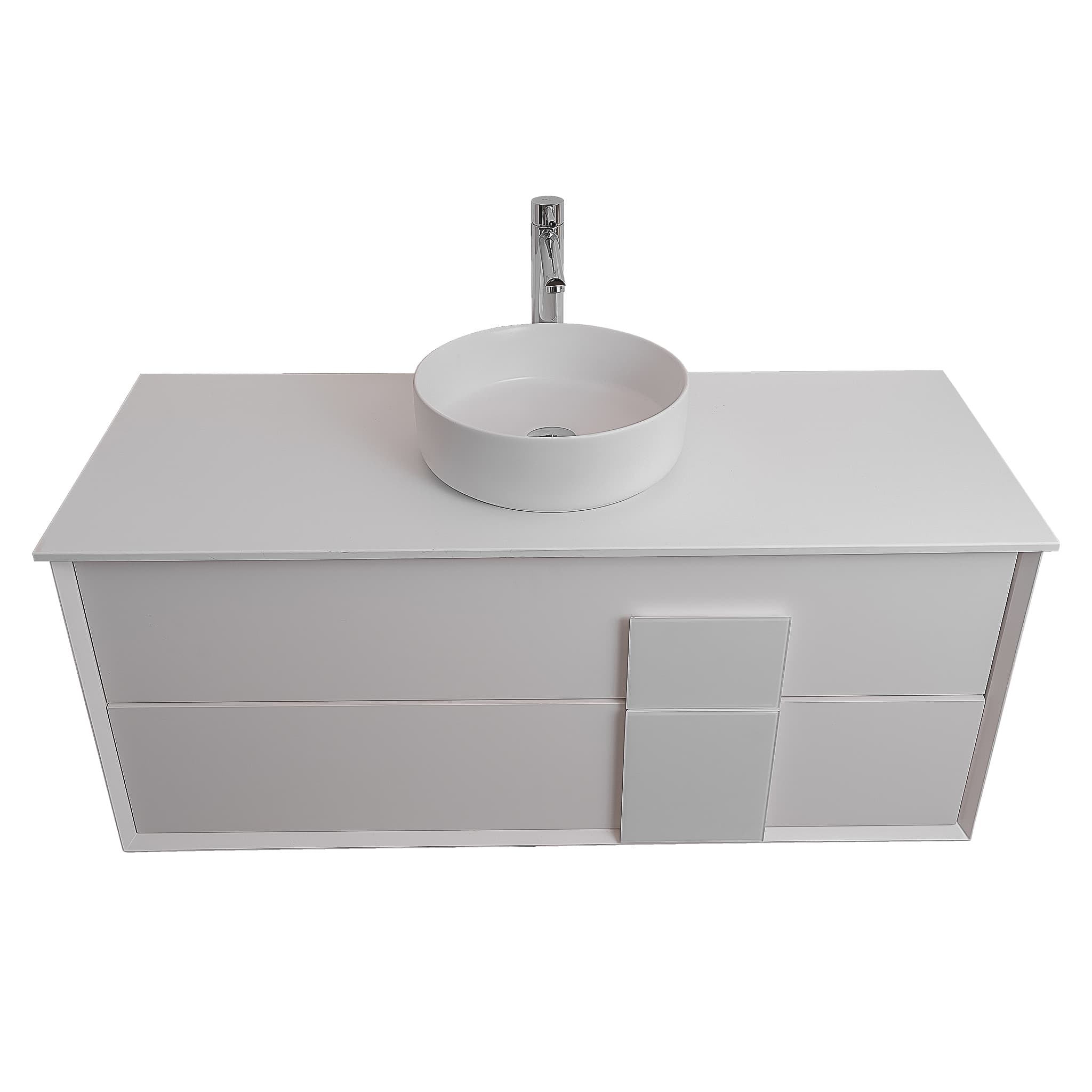 Piazza 47.5 Matte White With White Handle Cabinet, Ares White Top and Ares White Ceramic Basin, Wall Mounted Modern Vanity Set