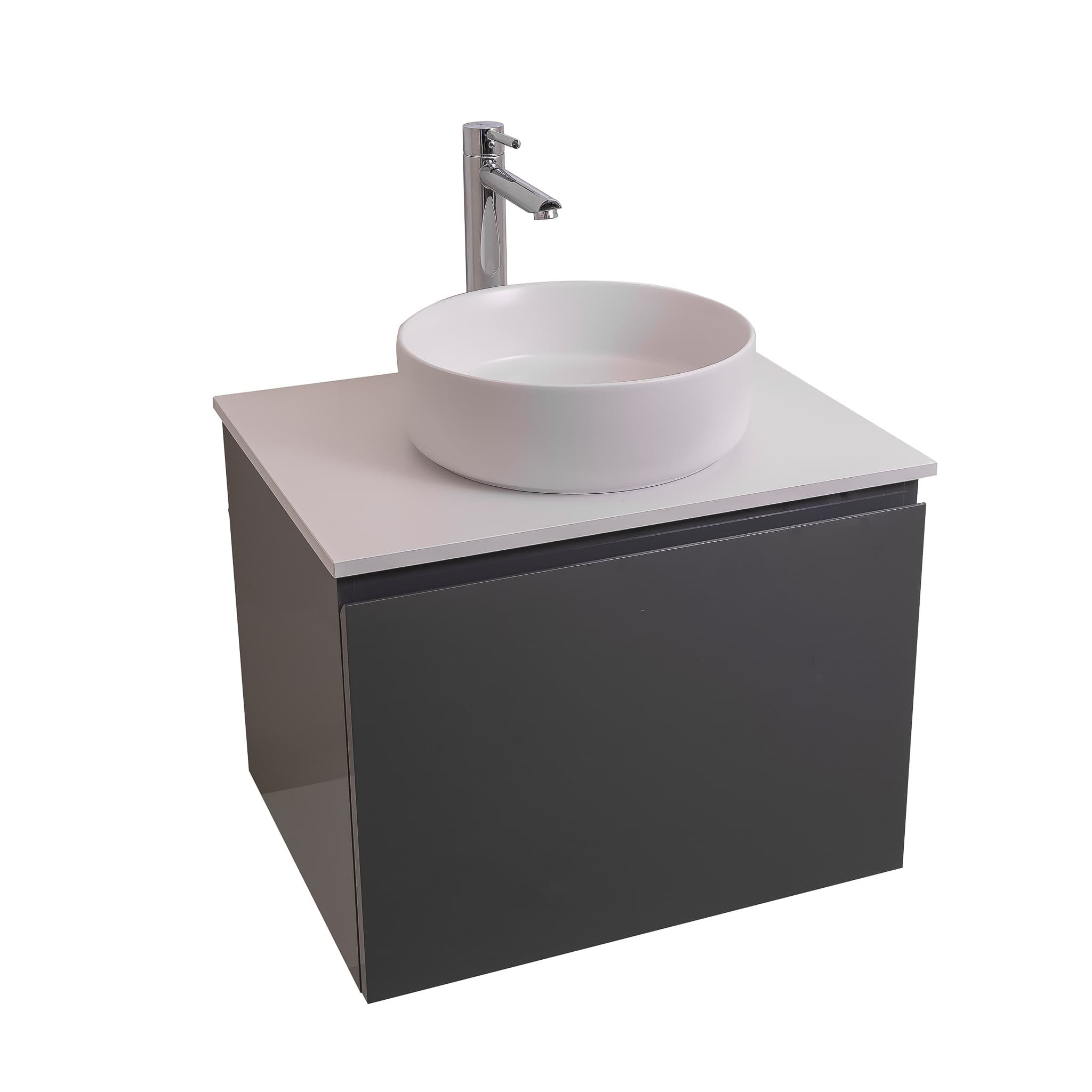 Venice 23.5 Anthracite High Gloss Cabinet, Ares White Top And Ares White Ceramic Basin, Wall Mounted Modern Vanity Set