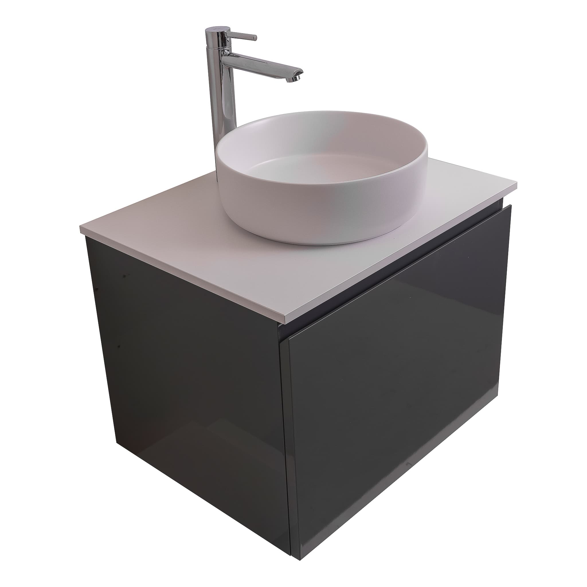 Venice 23.5 Anthracite High Gloss Cabinet, Ares White Top And Ares White Ceramic Basin, Wall Mounted Modern Vanity Set