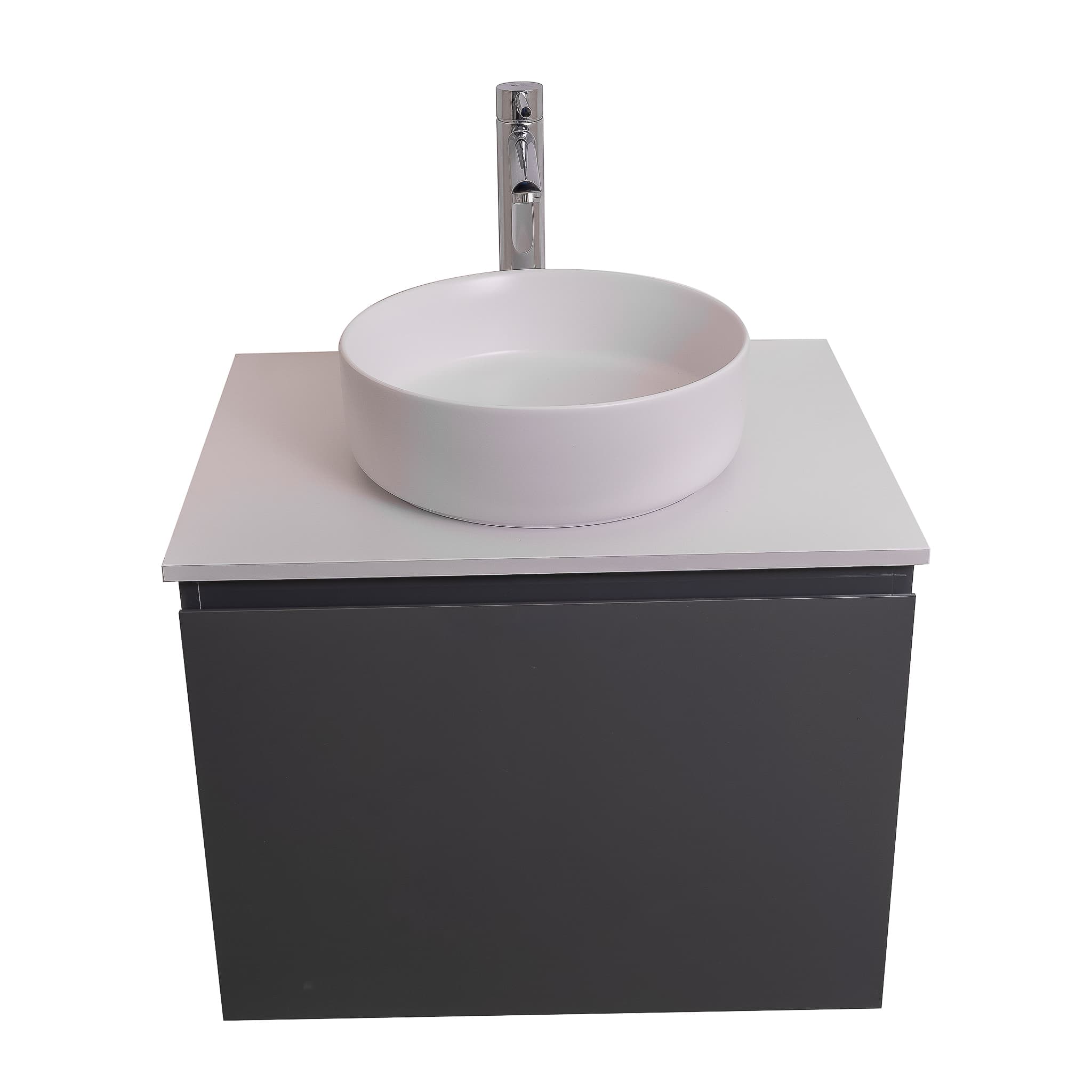 Venice 23.5 Anthracite High Gloss Cabinet, Ares White Top And Ares White Ceramic Basin, Wall Mounted Modern Vanity Set