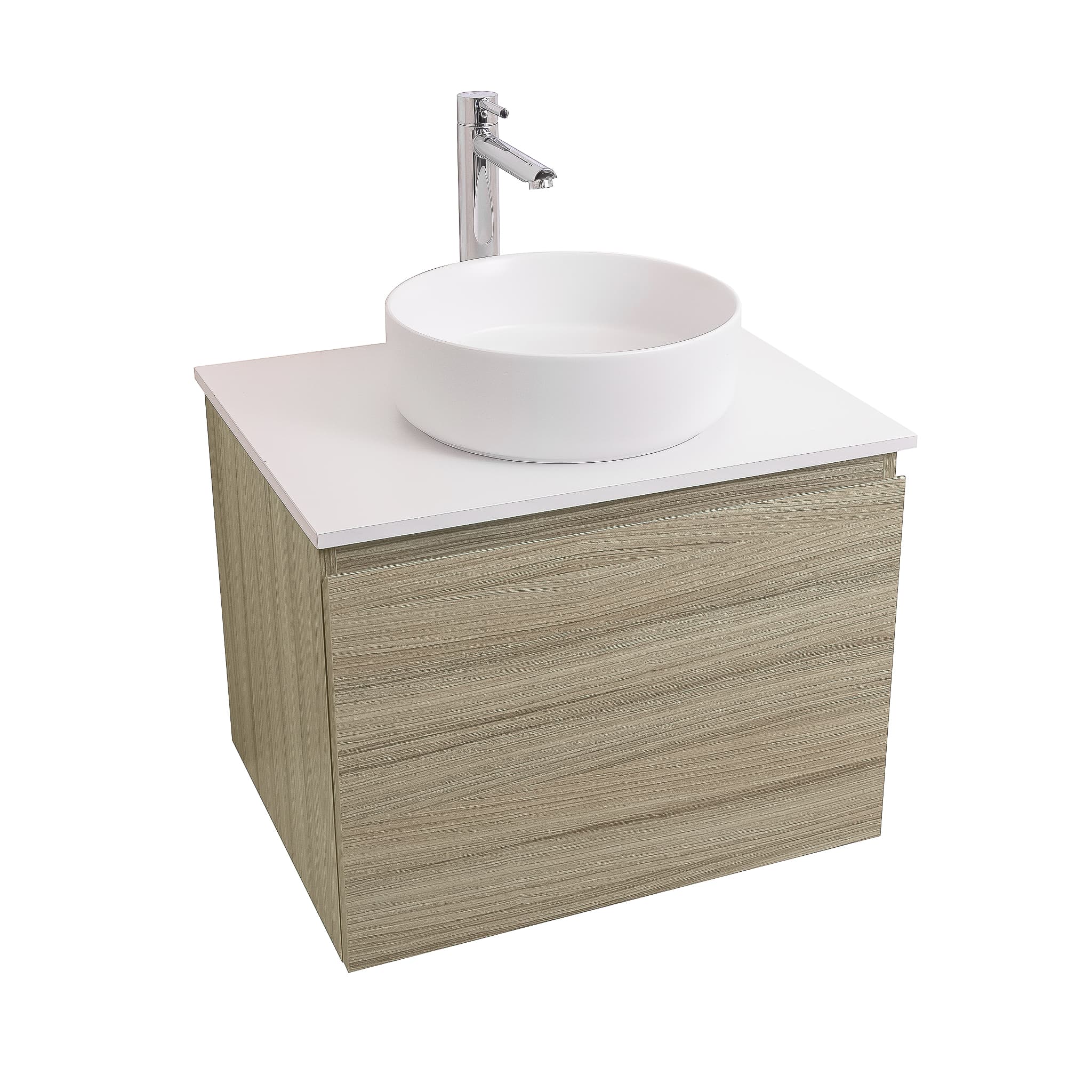 Venice 23.5 Nilo Grey Wood Texture Cabinet, Ares White Top And Ares White Ceramic Basin, Wall Mounted Modern Vanity Set