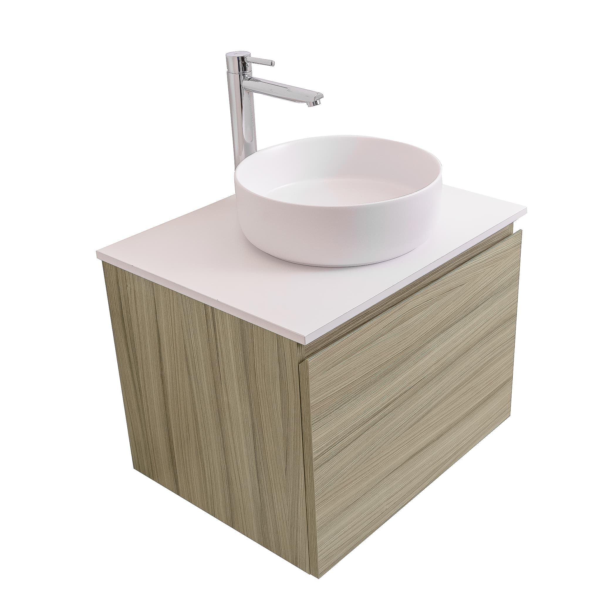 Venice 23.5 Nilo Grey Wood Texture Cabinet, Ares White Top And Ares White Ceramic Basin, Wall Mounted Modern Vanity Set