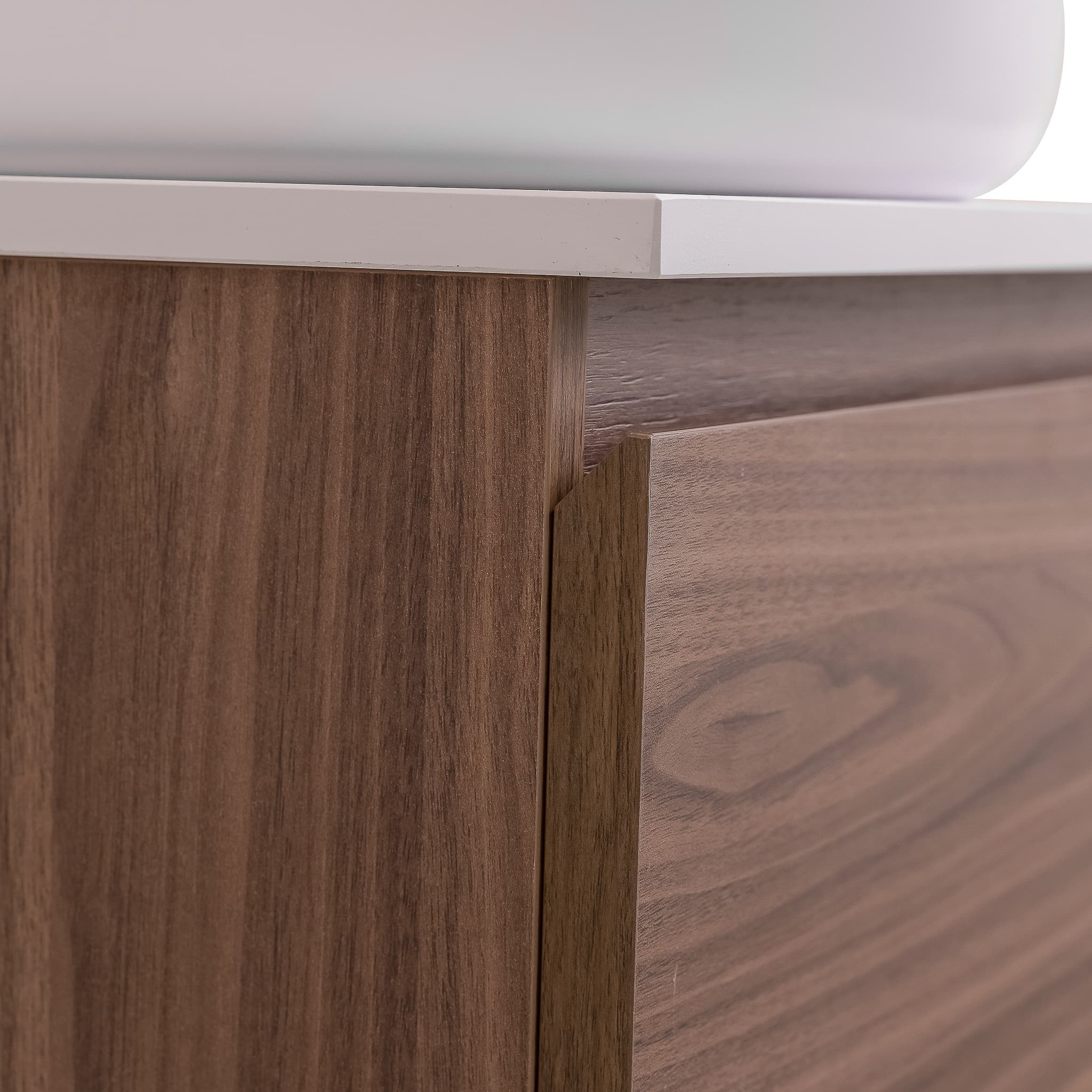 Venice 23.5 Walnut Wood Texture Cabinet, Ares White Top And Ares White Ceramic Basin, Wall Mounted Modern Vanity Set