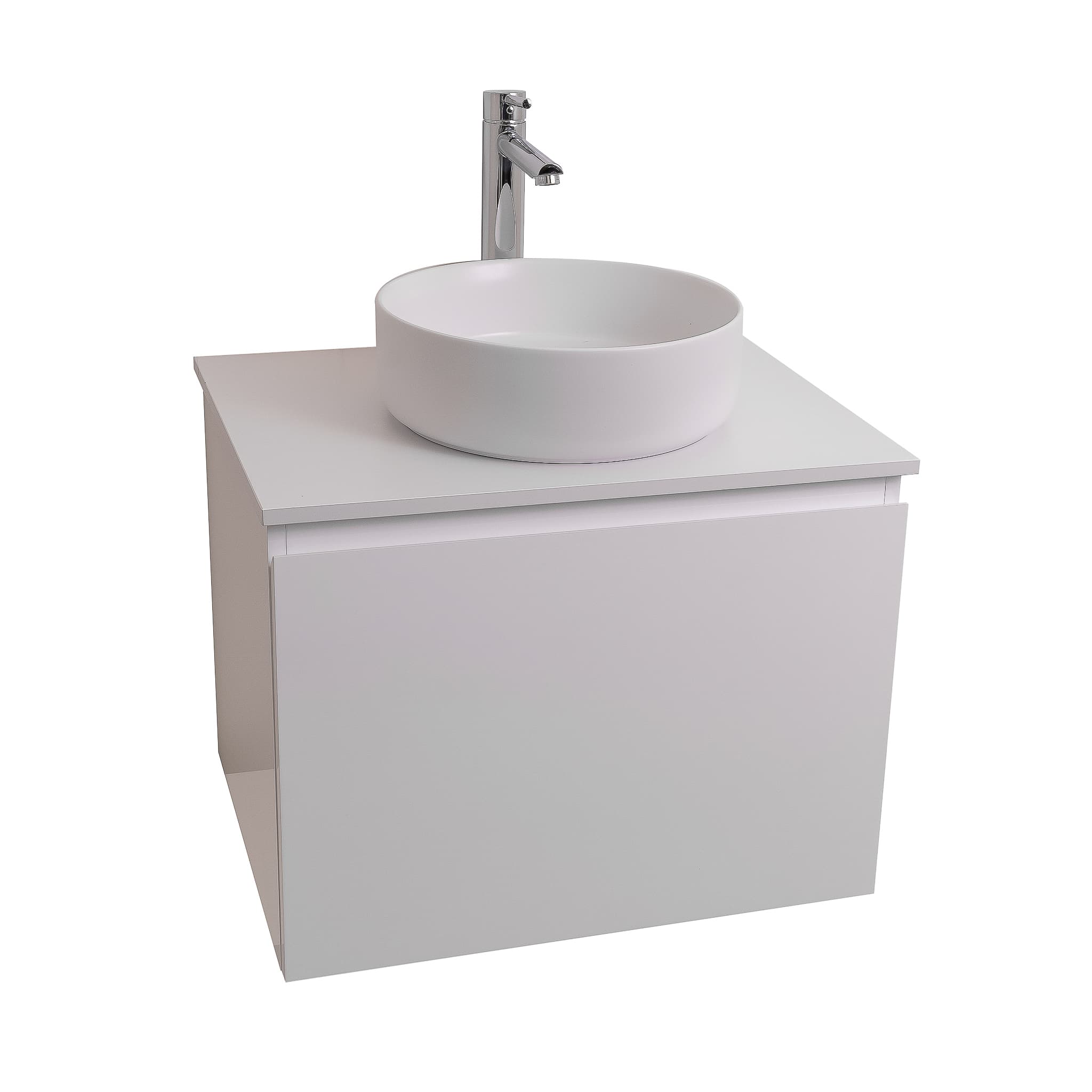 Venice 23.5 White High Gloss Cabinet, Ares White Top And Ares White Ceramic Basin, Wall Mounted Modern Vanity Set