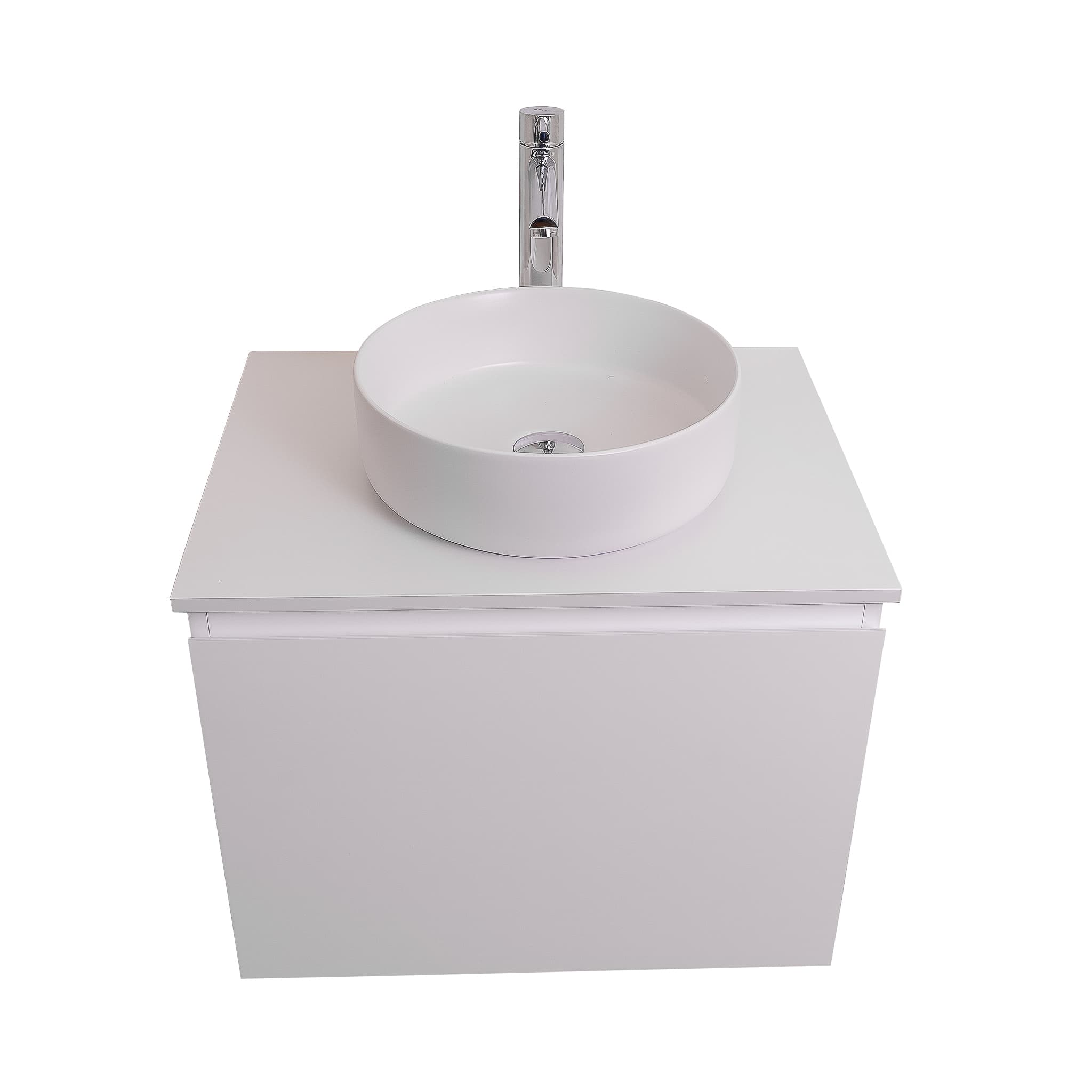 Venice 23.5 White High Gloss Cabinet, Ares White Top And Ares White Ceramic Basin, Wall Mounted Modern Vanity Set