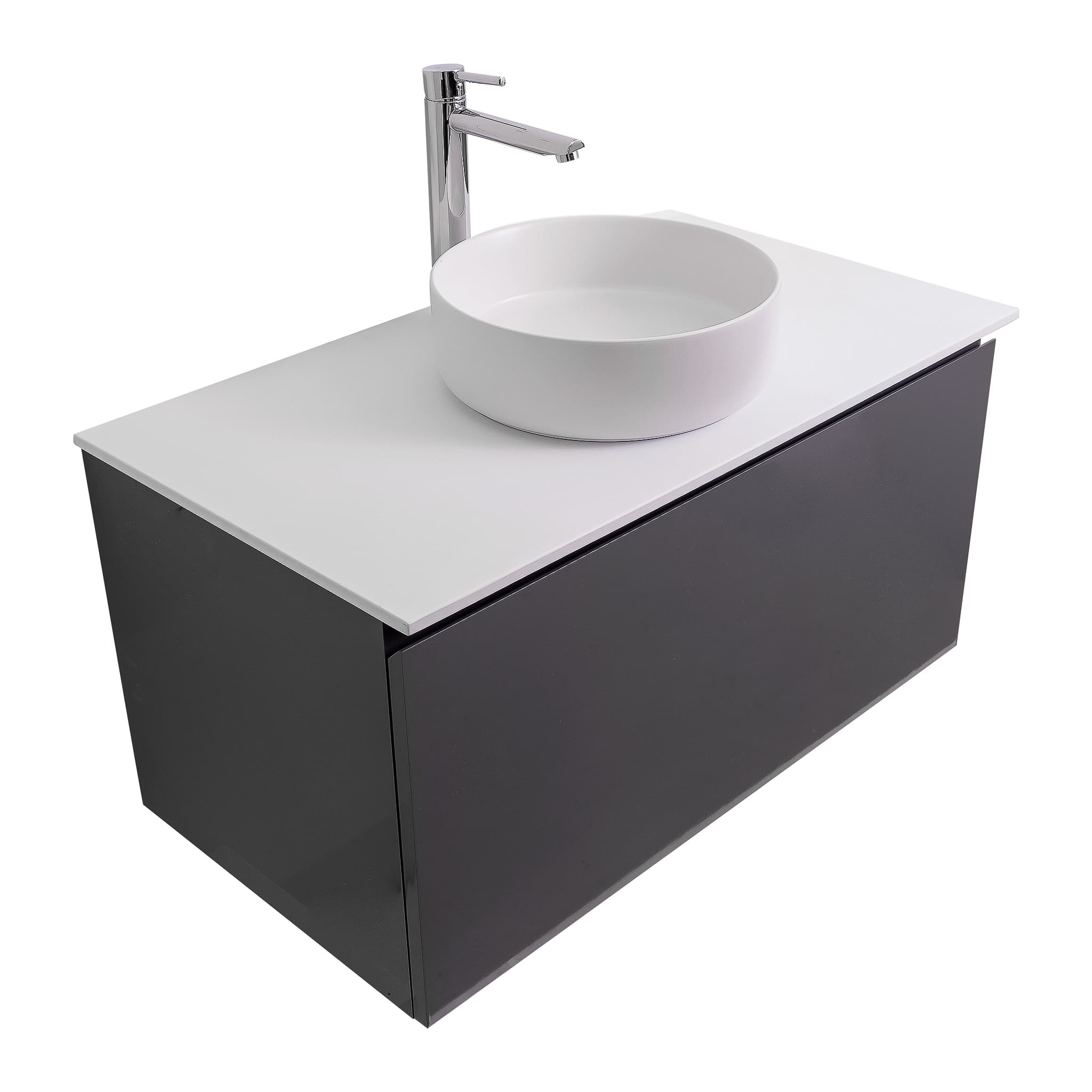 Venice 31.5 Anthracite High Gloss Cabinet, Ares White Top And Ares White Ceramic Basin, Wall Mounted Modern Vanity Set