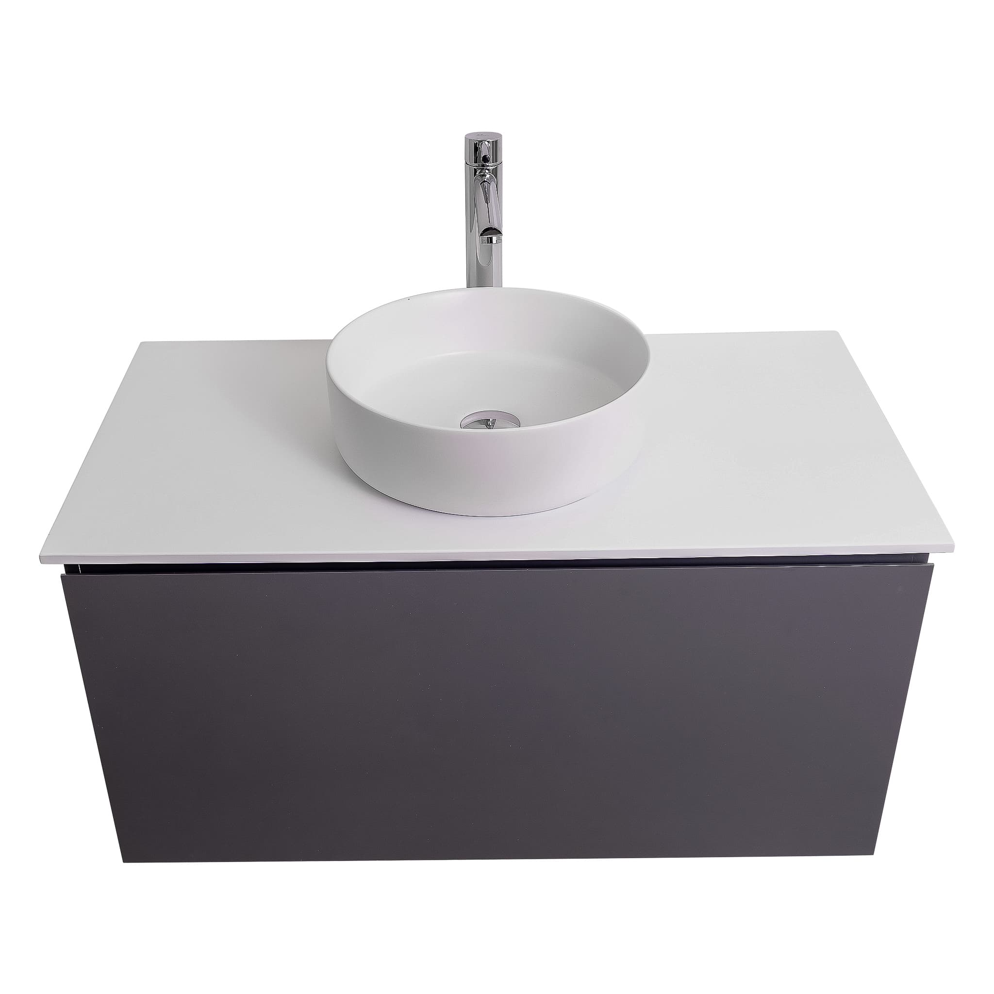 Venice 31.5 Anthracite High Gloss Cabinet, Ares White Top And Ares White Ceramic Basin, Wall Mounted Modern Vanity Set