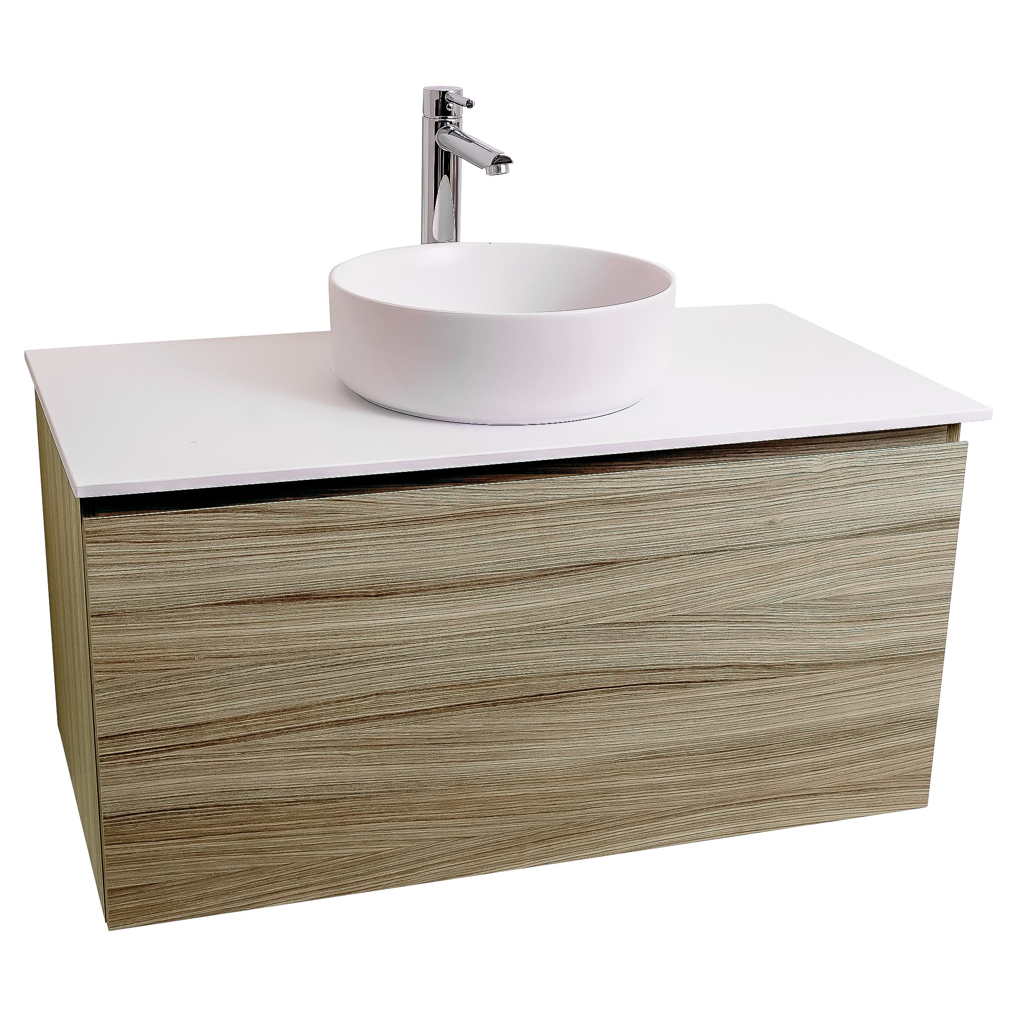 Venice 31.5 Nilo Grey Wood Texture Cabinet, Ares White Top And Ares White Ceramic Basin, Wall Mounted Modern Vanity Set