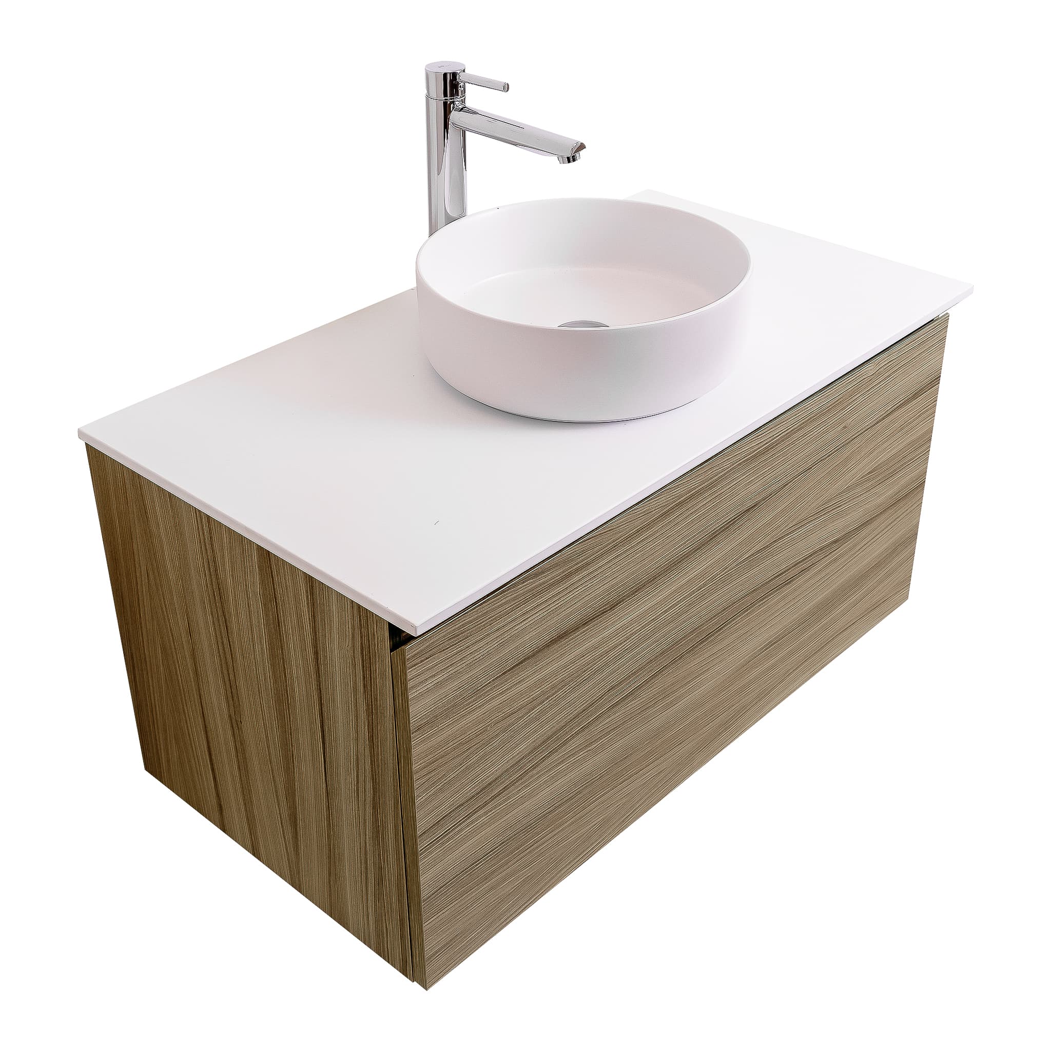 Venice 31.5 Nilo Grey Wood Texture Cabinet, Ares White Top And Ares White Ceramic Basin, Wall Mounted Modern Vanity Set