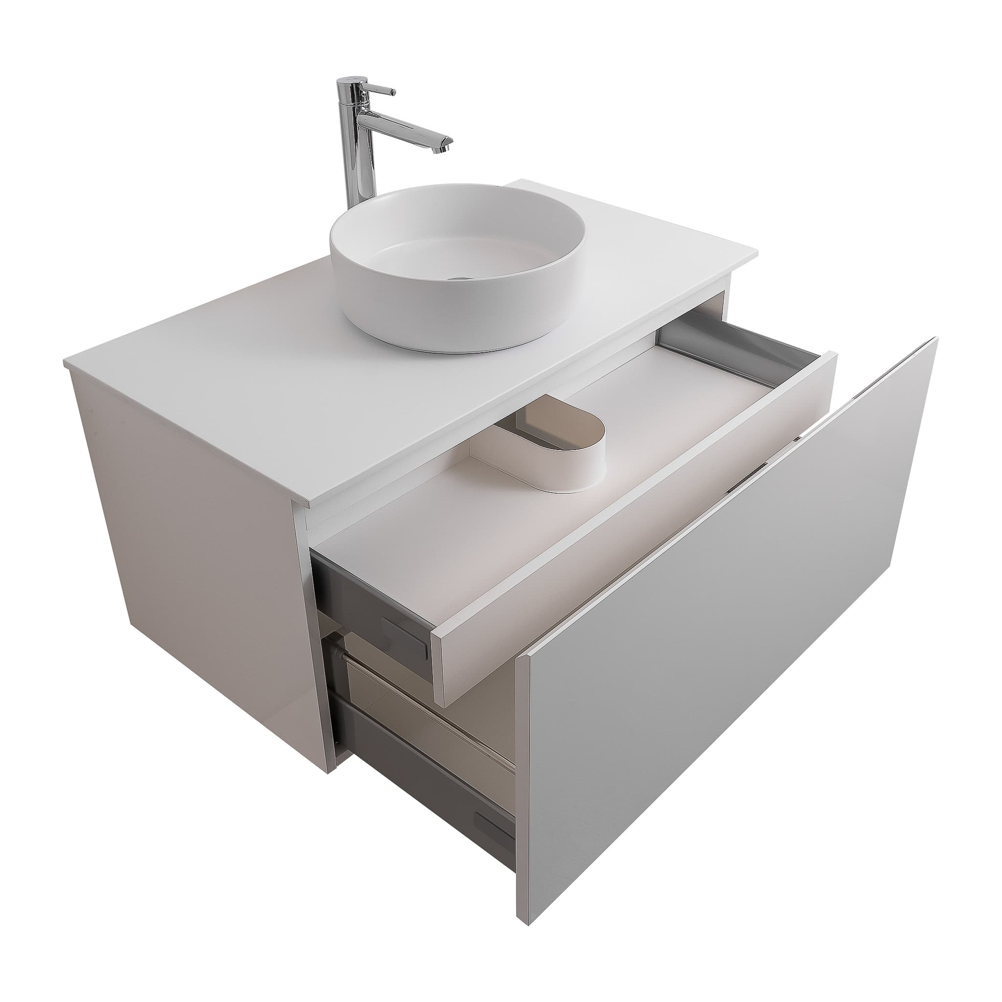 Venice 31.5 White High Gloss Cabinet, Ares White Top And Ares White Ceramic Basin, Wall Mounted Modern Vanity Set