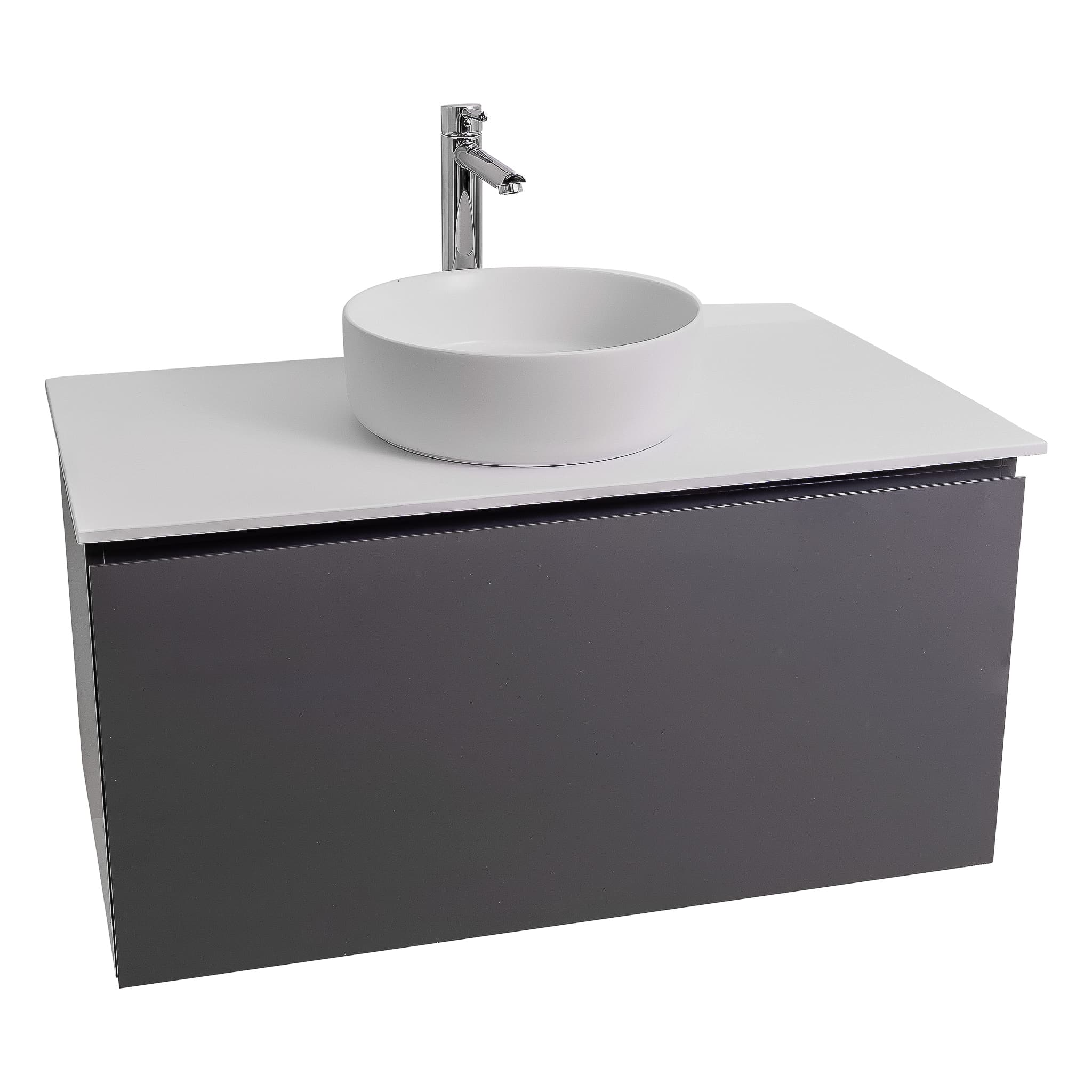 Venice 35.5 Anthracite High Gloss Cabinet, Ares White Top And Ares White Ceramic Basin, Wall Mounted Modern Vanity Set