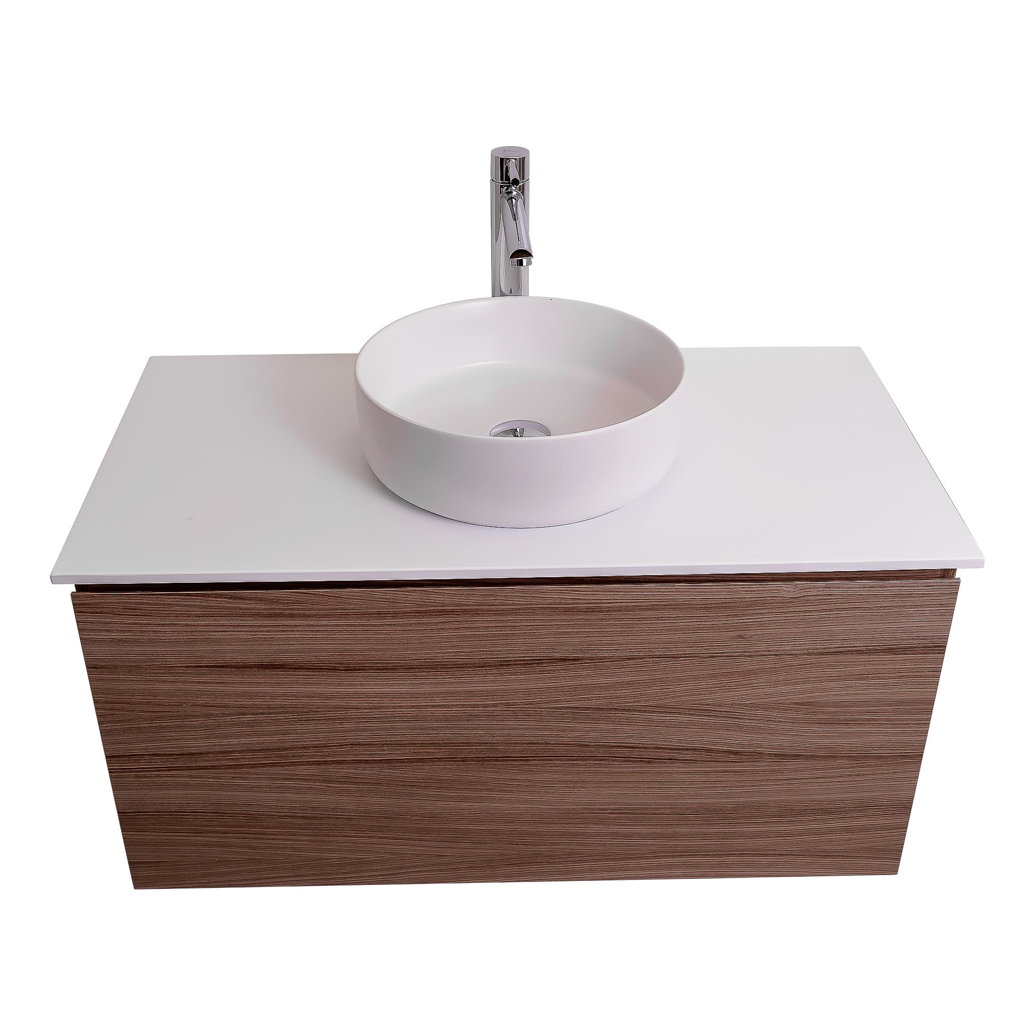 Venice 35.5 Nilo Grey Wood Texture Cabinet, Ares White Top And Ares White Ceramic Basin, Wall Mounted Modern Vanity Set