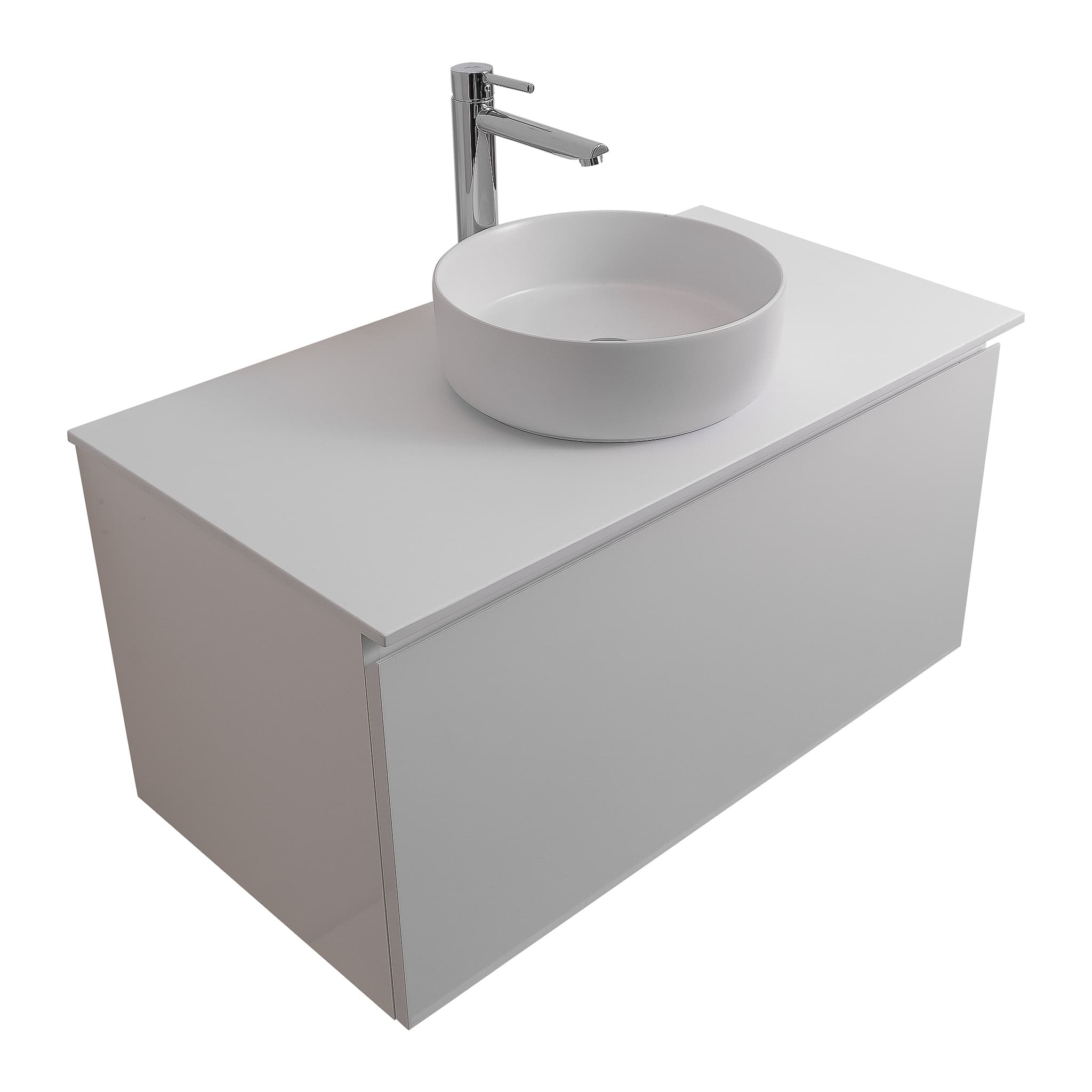 Venice 35.5 White High Gloss Cabinet, Ares White Top And Ares White Ceramic Basin, Wall Mounted Modern Vanity Set